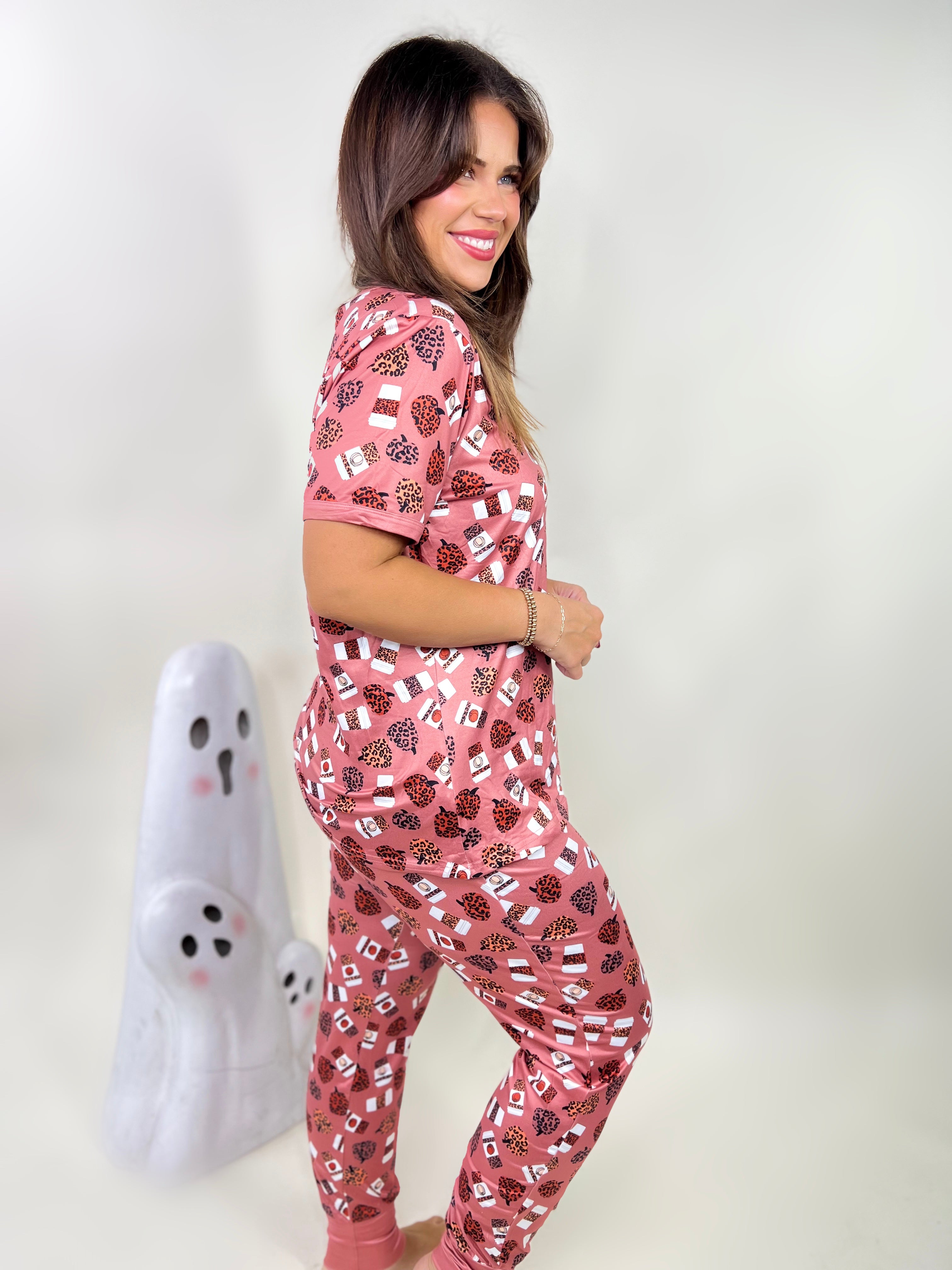 Pumpkin Spice Halloween PJ Set-240 Activewear/Sets-Shirley & Stone-Heathered Boho Boutique, Women's Fashion and Accessories in Palmetto, FL