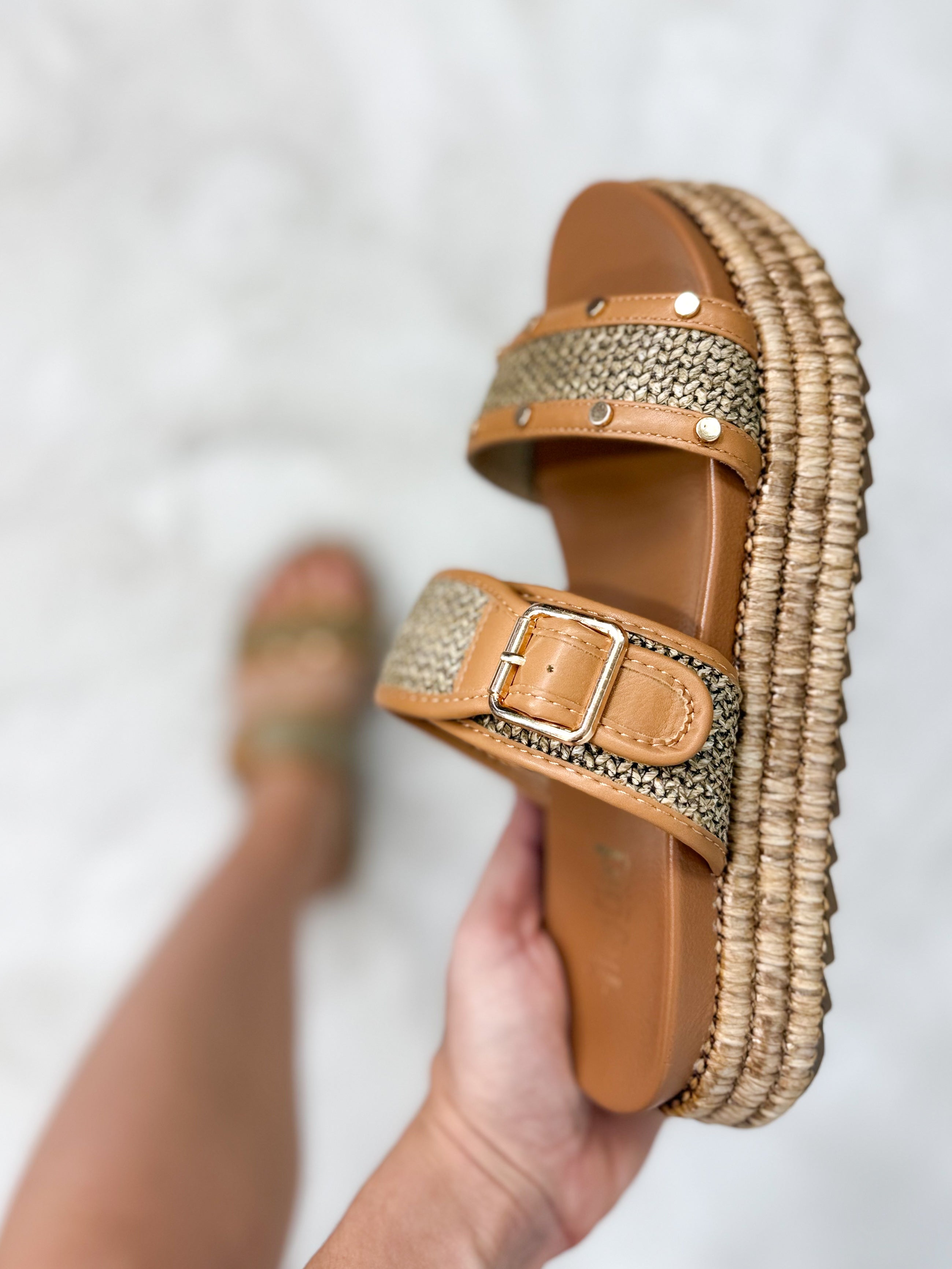 Walk of Shame Platform Sandals - Tan Raffia-350 Shoes-Corkys-Heathered Boho Boutique, Women's Fashion and Accessories in Palmetto, FL