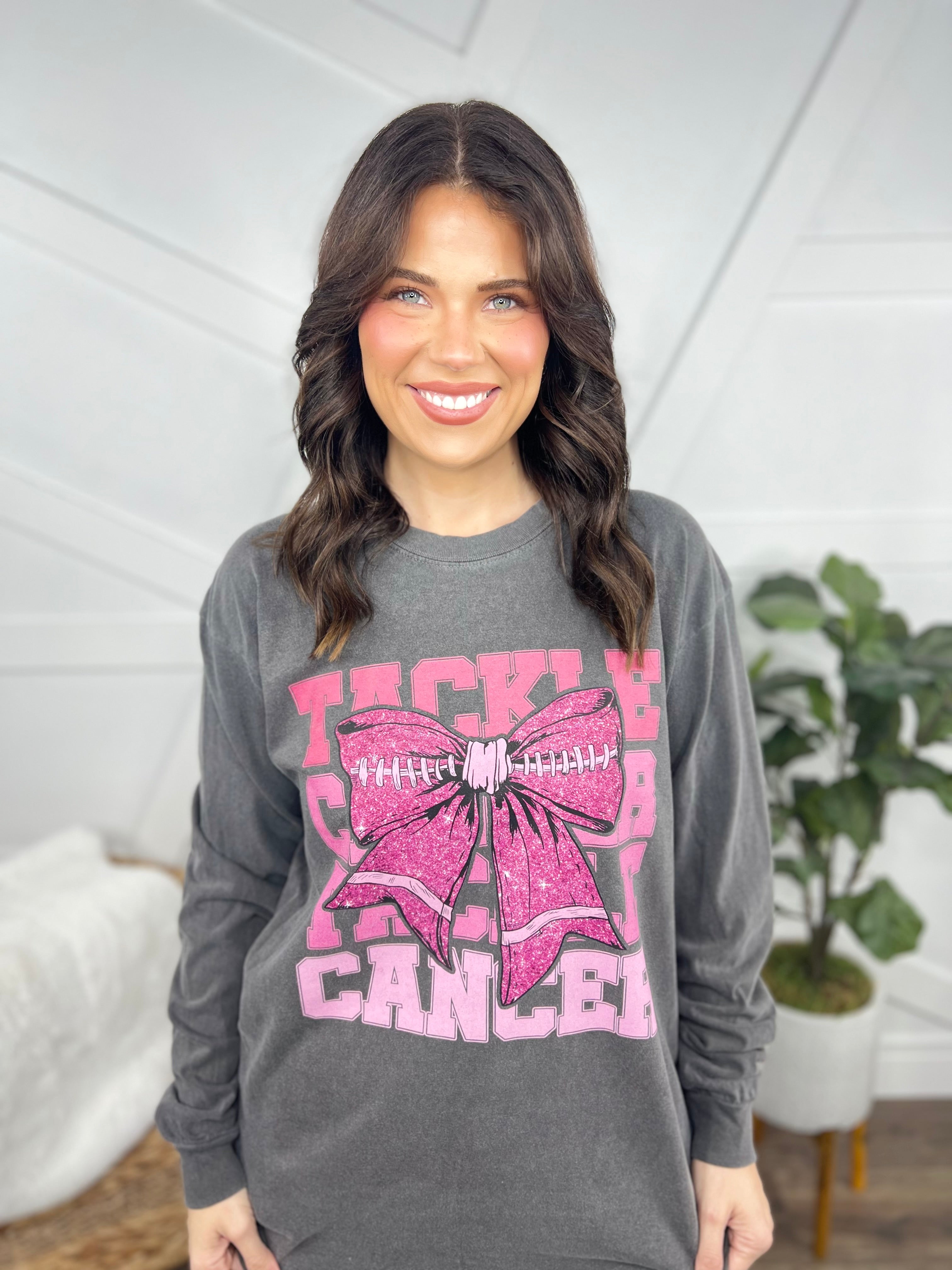 Tackle Cancer Graphic Long Sleeve-120 Long Sleeve Tops-Heathered Boho-Heathered Boho Boutique, Women's Fashion and Accessories in Palmetto, FL