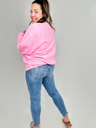 Neon Pink Essential Luxe Crew Sweatshirt-120 Long Sleeve Tops-Moon Ryder-Heathered Boho Boutique, Women's Fashion and Accessories in Palmetto, FL