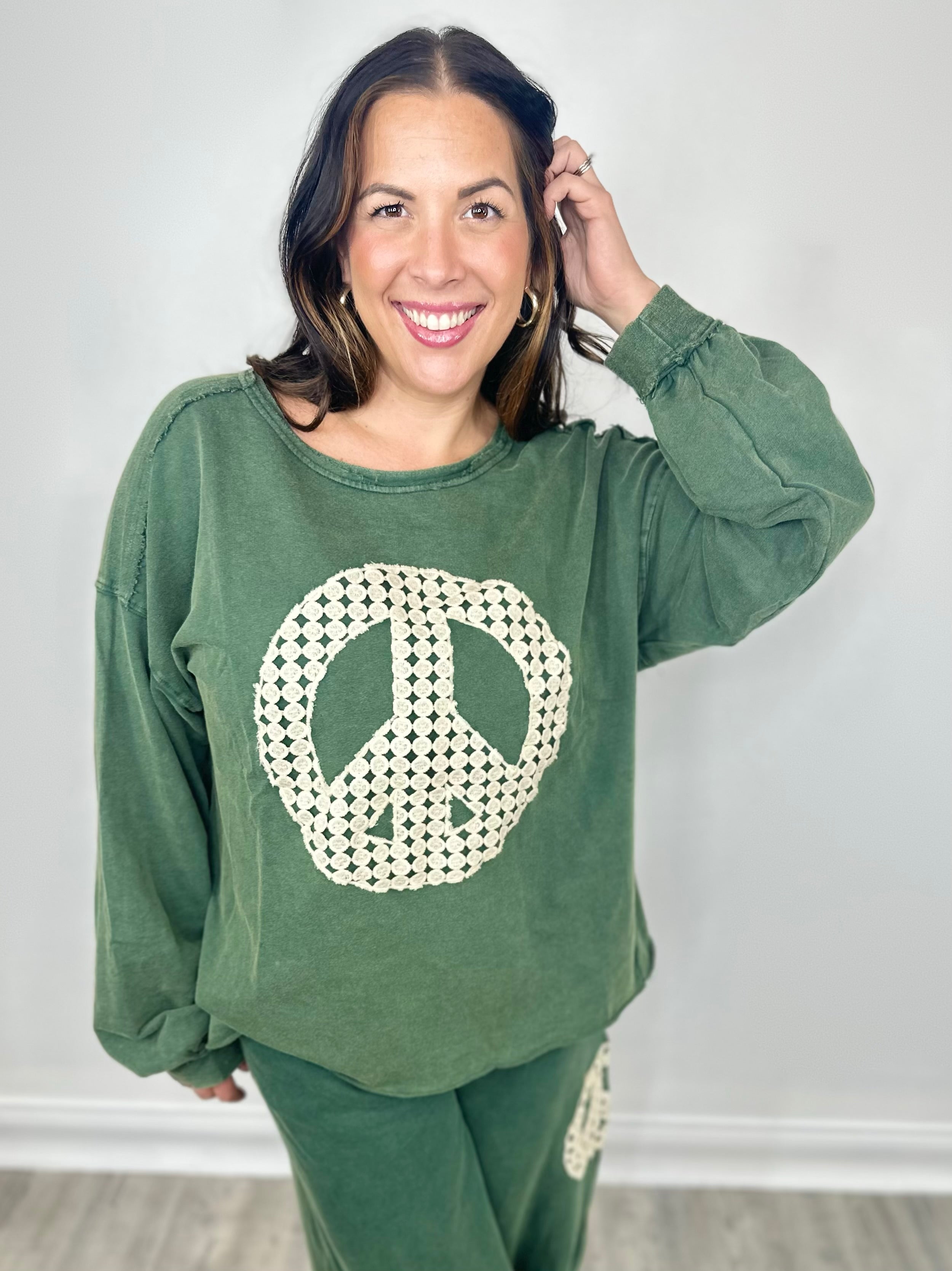 Peace Out Pullover-120 Long Sleeve Tops-Umgee-Heathered Boho Boutique, Women's Fashion and Accessories in Palmetto, FL