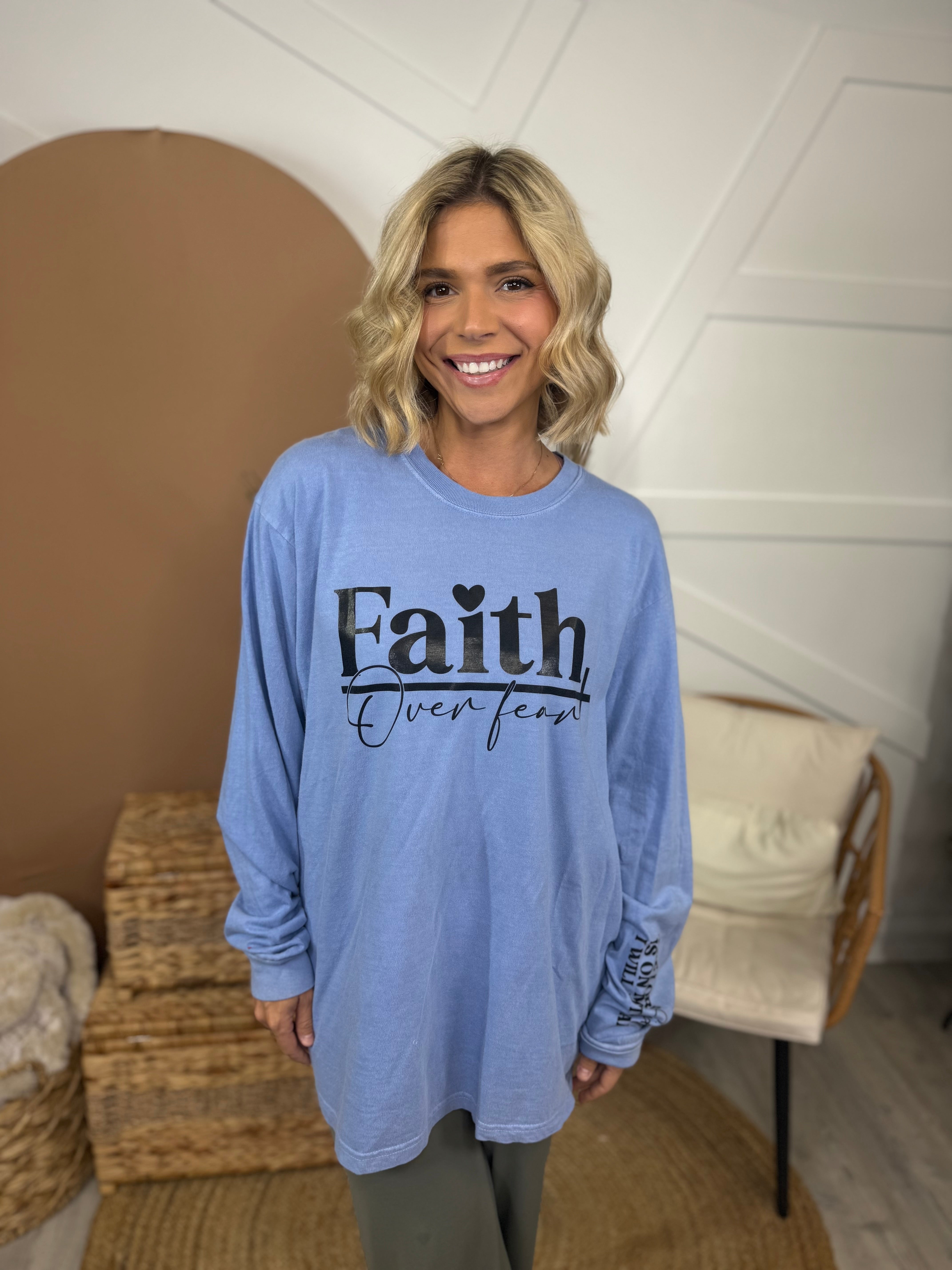 Will Not Fear-Black Text-Graphic Long Sleeve-130 Graphic Tees-Heathered Boho-Heathered Boho Boutique, Women's Fashion and Accessories in Palmetto, FL