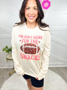 Just Here For The Snacks Graphic Long Sleeve-130 Graphic Tees-Heathered Boho-Heathered Boho Boutique, Women's Fashion and Accessories in Palmetto, FL