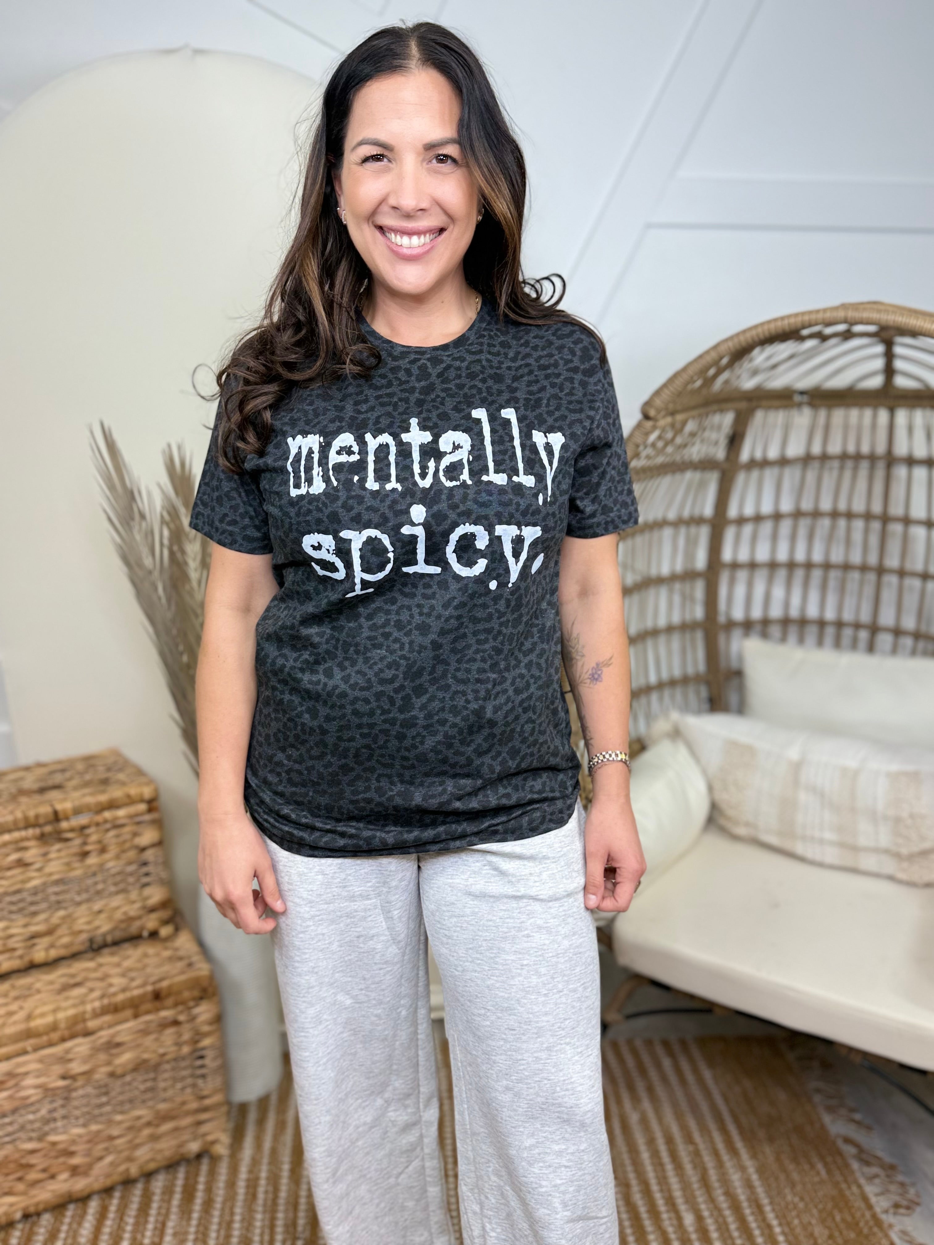 Mentally Spicy Graphic Tee-White Text-130 Graphic Tees-Heathered Boho-Heathered Boho Boutique, Women's Fashion and Accessories in Palmetto, FL
