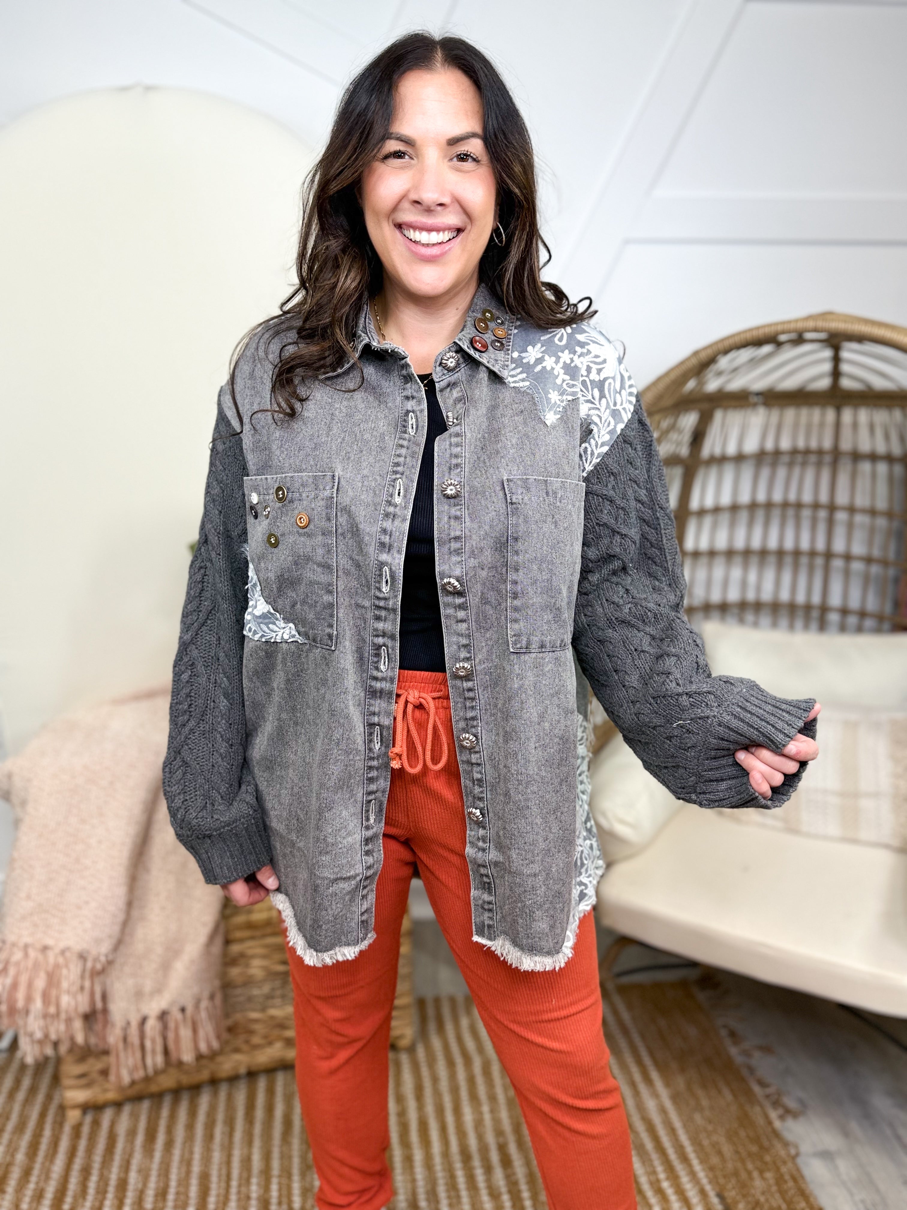 Restock: Take Me Downtown Shacket-200 JACKETS/SHACKETS-POL-Heathered Boho Boutique, Women's Fashion and Accessories in Palmetto, FL