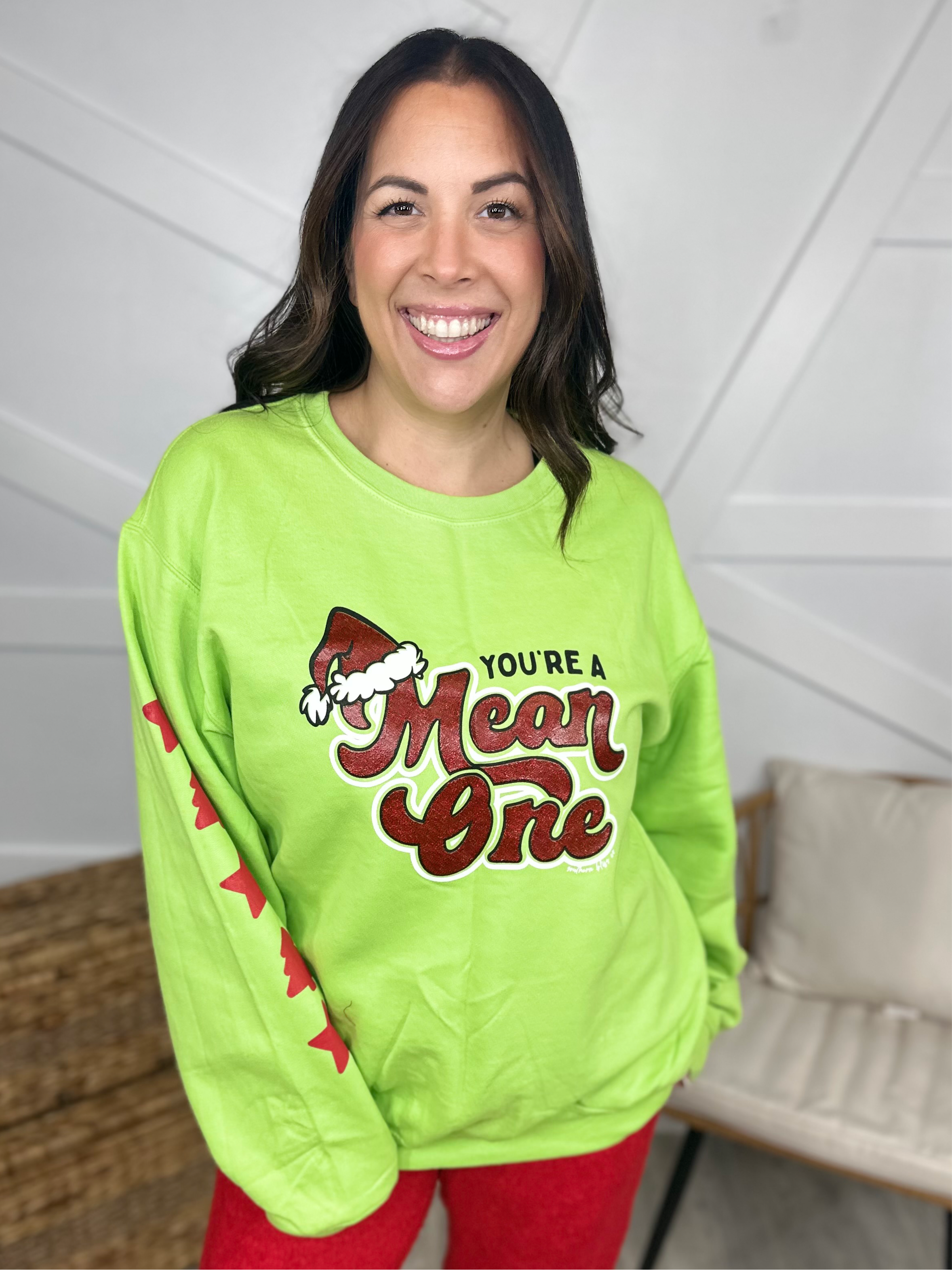 You're a Mean One Sweatshirt-130 Graphic Tees-Southern Bliss-Heathered Boho Boutique, Women's Fashion and Accessories in Palmetto, FL