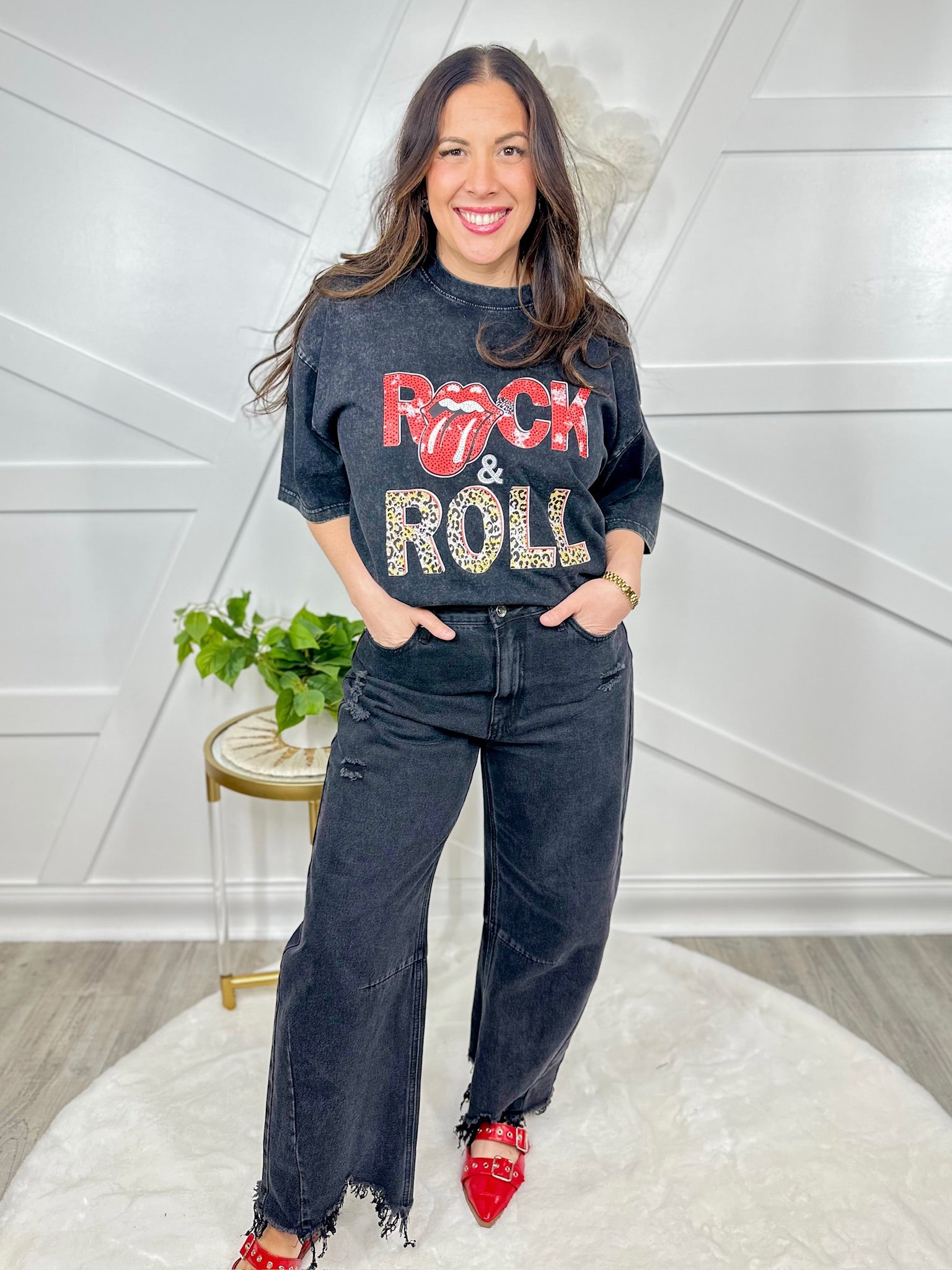 Rock and Roll Graphic Tee-130 Graphic Tees-Cris Cris-Heathered Boho Boutique, Women's Fashion and Accessories in Palmetto, FL