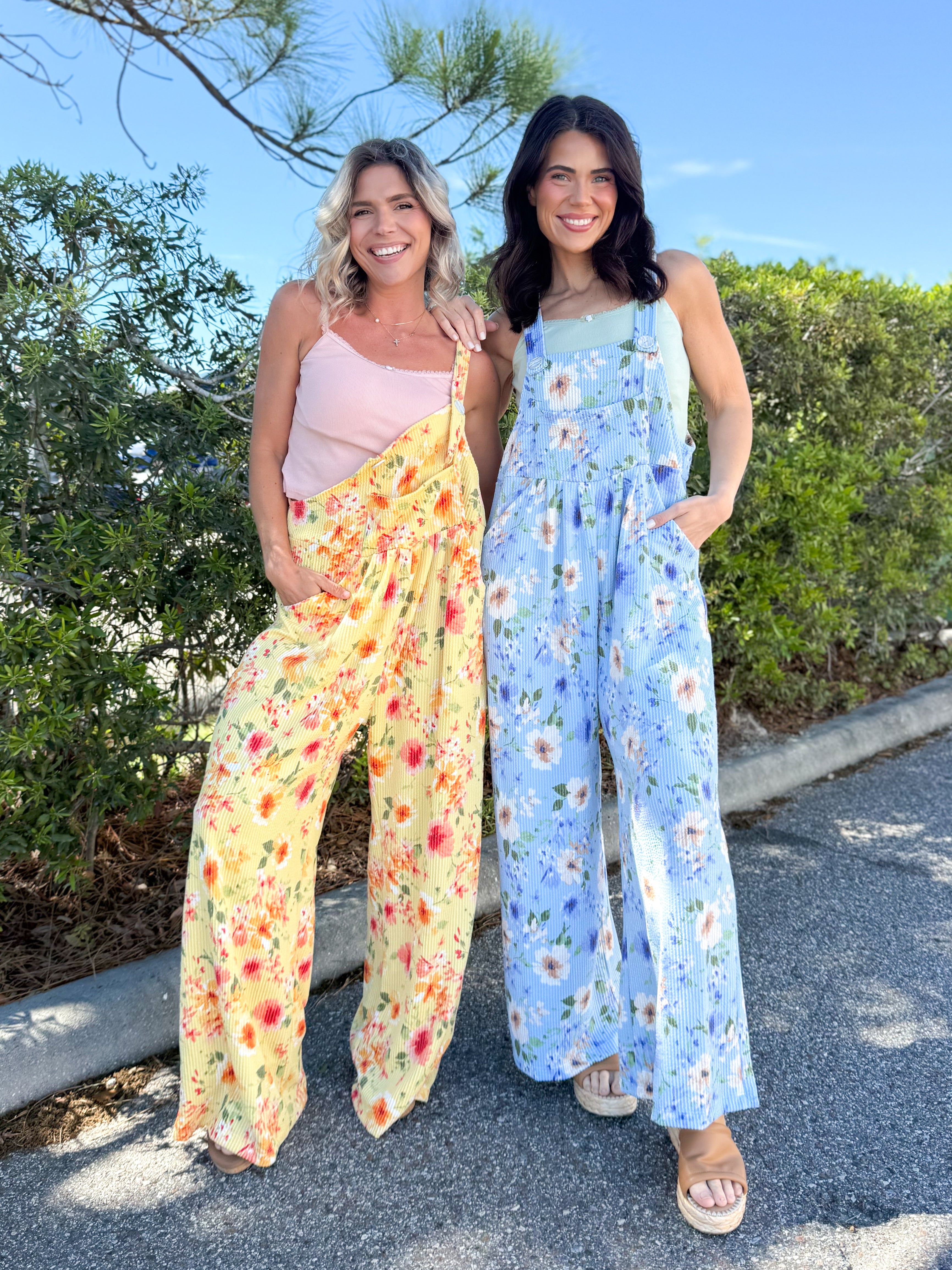Wildflower Ribbed Overalls-230 DRESSES/JUMPSUITS/ROMPERS-BLAKELEY-Heathered Boho Boutique, Women's Fashion and Accessories in Palmetto, FL