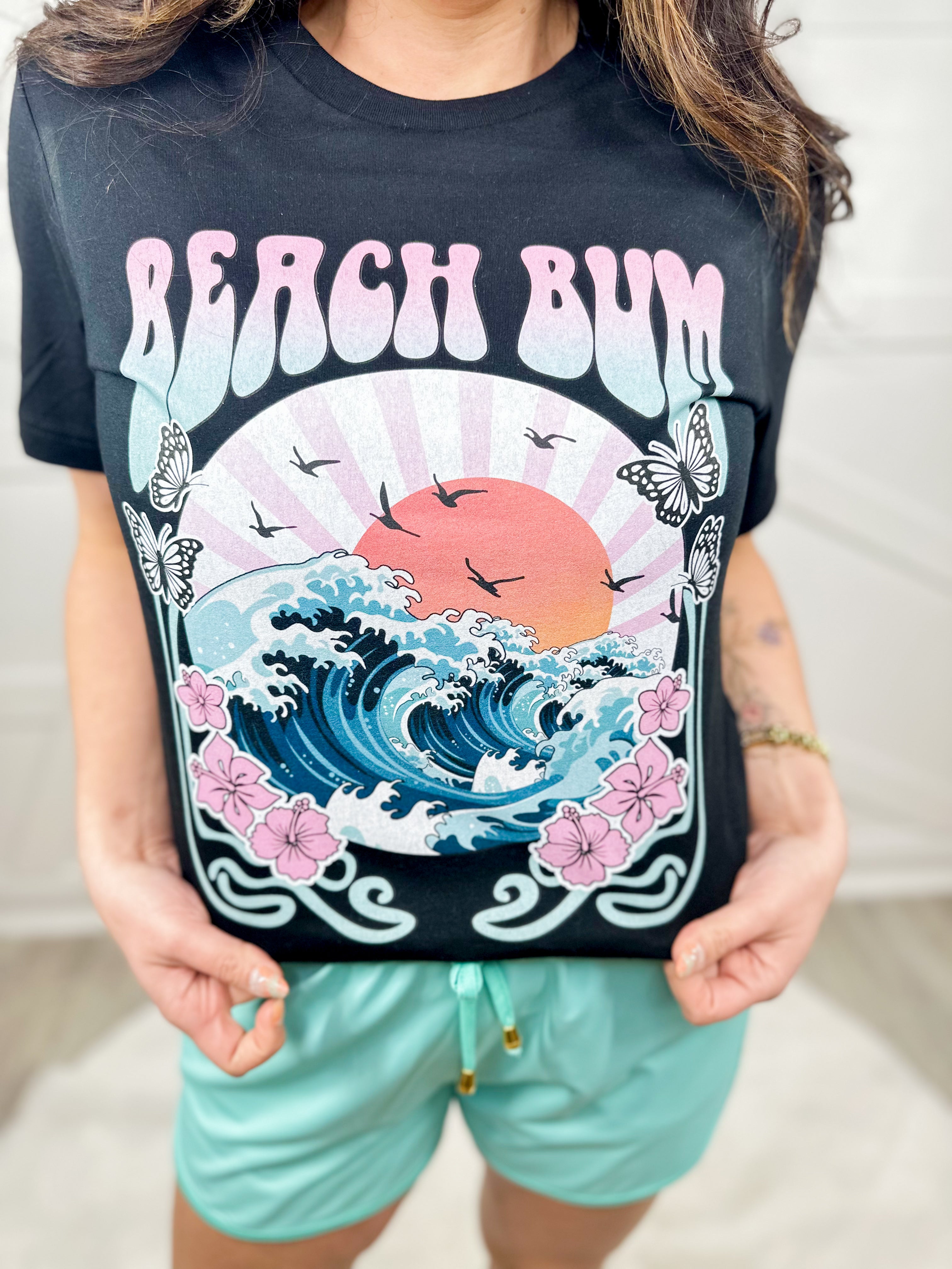 Retro Beach Bum Waves Graphic Tee-130 Graphic Tees-Heathered Boho-Heathered Boho Boutique, Women's Fashion and Accessories in Palmetto, FL