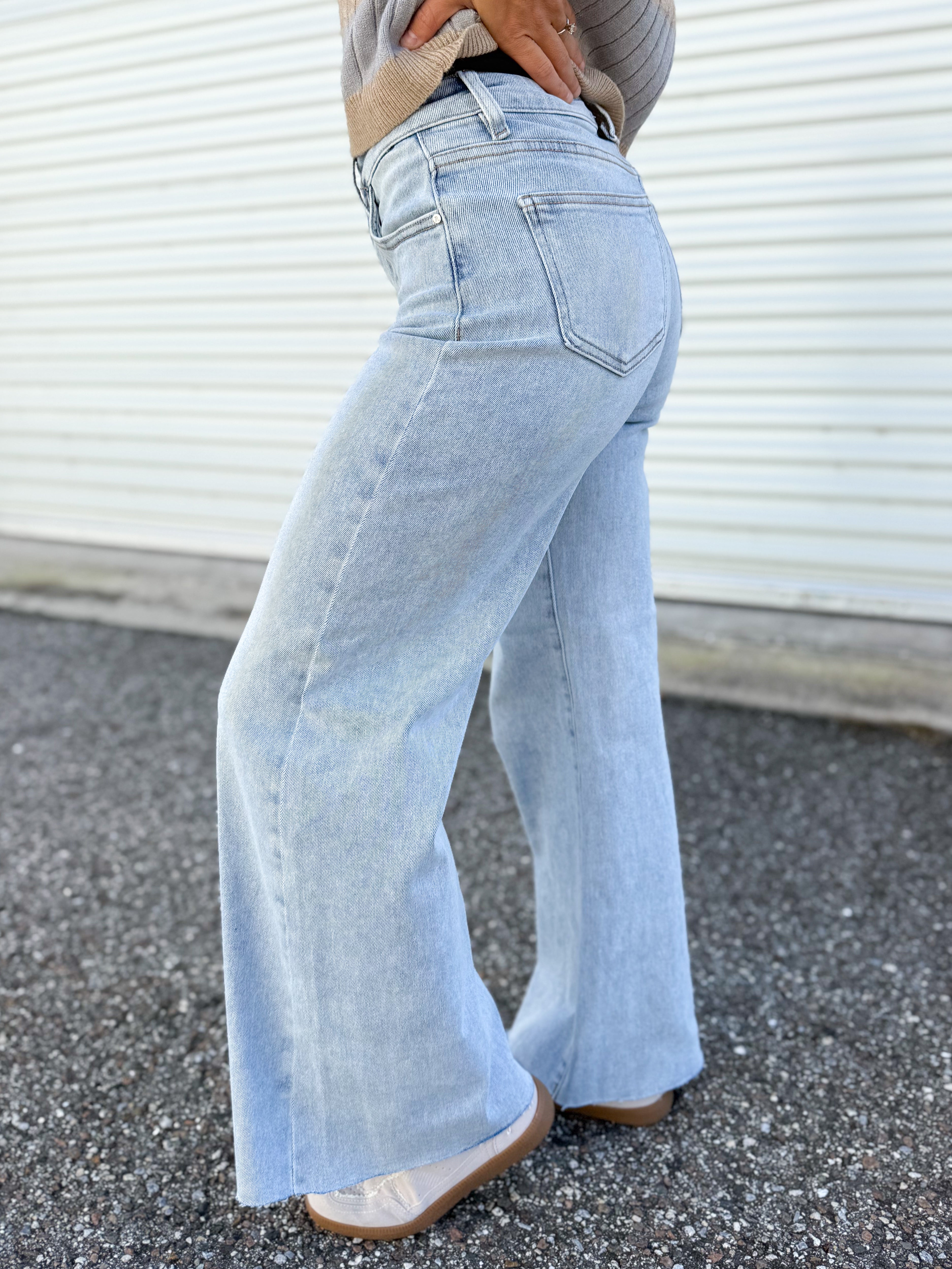 Moment of Truth Palazzo Jeans by Risen-190 JEANS-Risen Jeans-Heathered Boho Boutique, Women's Fashion and Accessories in Palmetto, FL