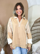 Vintage Rugby Sweatshirt-120 LONG SLEEVE TOPS-VERY J-Heathered Boho Boutique, Women's Fashion and Accessories in Palmetto, FL