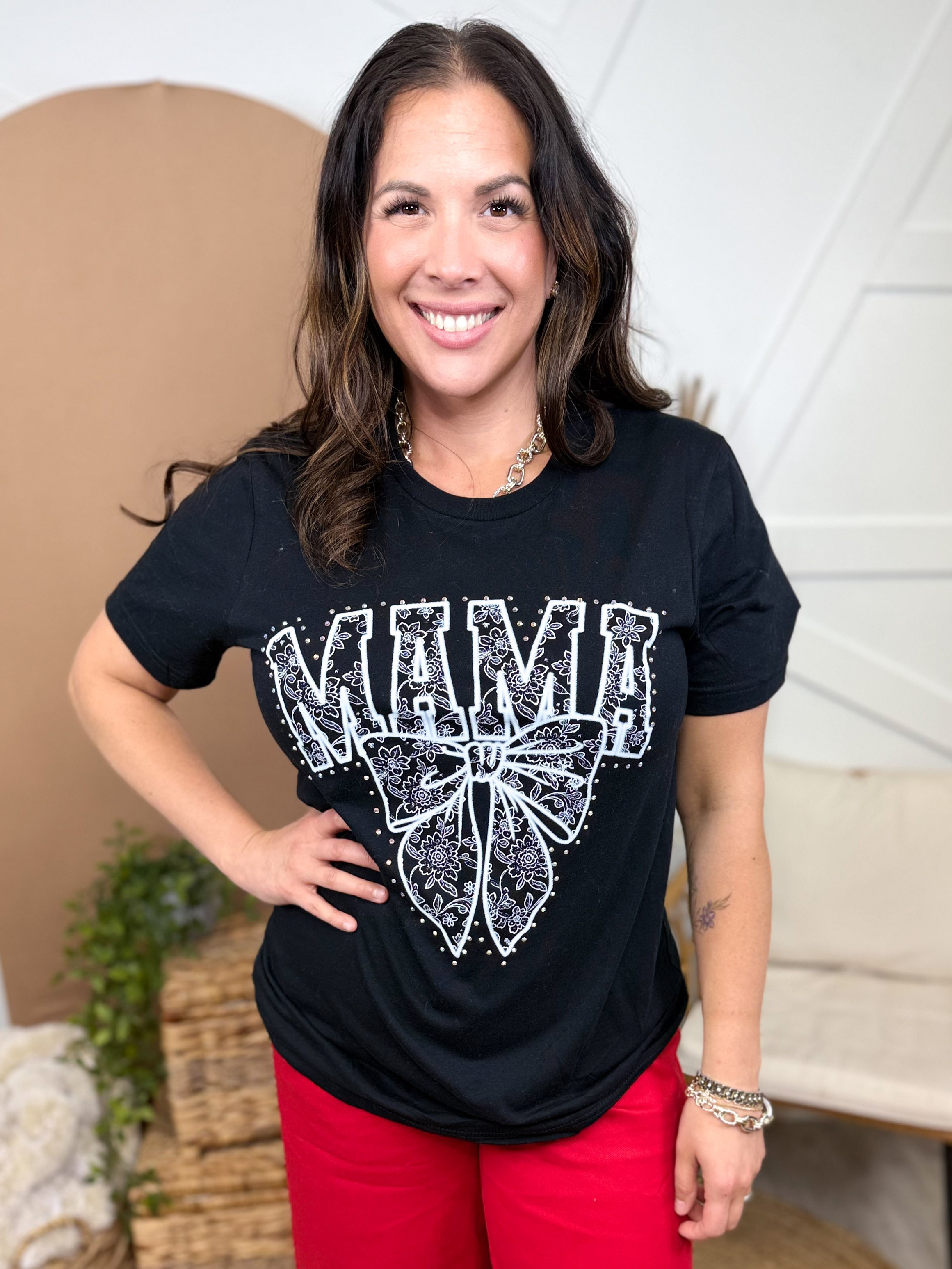 Mama With Bling Graphic Tee-130 Graphic Tees-Lucky & Blessed Life-Heathered Boho Boutique, Women's Fashion and Accessories in Palmetto, FL