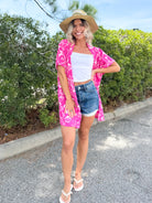 Pink Paradise Kimono-220 CARDIGANS KIMONOS-HEIMISH-Heathered Boho Boutique, Women's Fashion and Accessories in Palmetto, FL