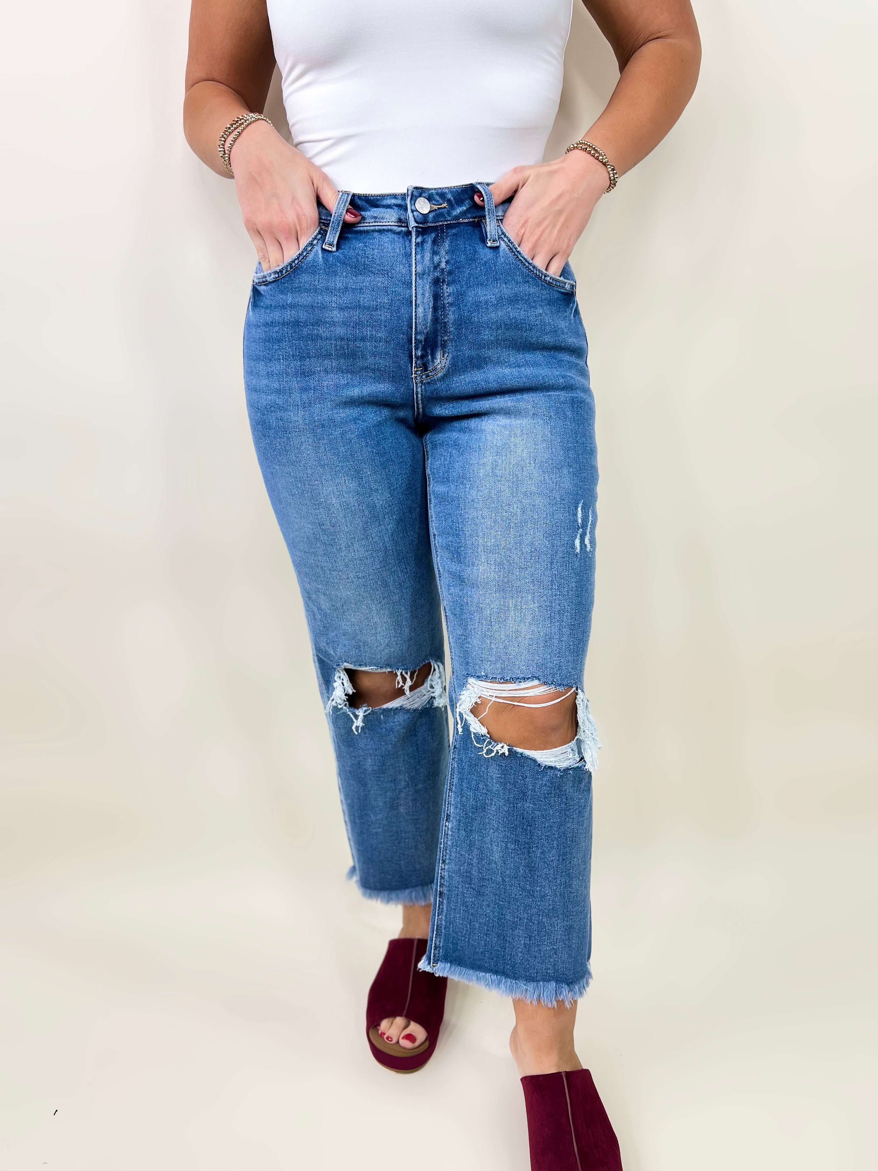 Rosemead Slim Wide Leg Crop Jean by Lovervet-190 Jeans-Vervet-Heathered Boho Boutique, Women's Fashion and Accessories in Palmetto, FL