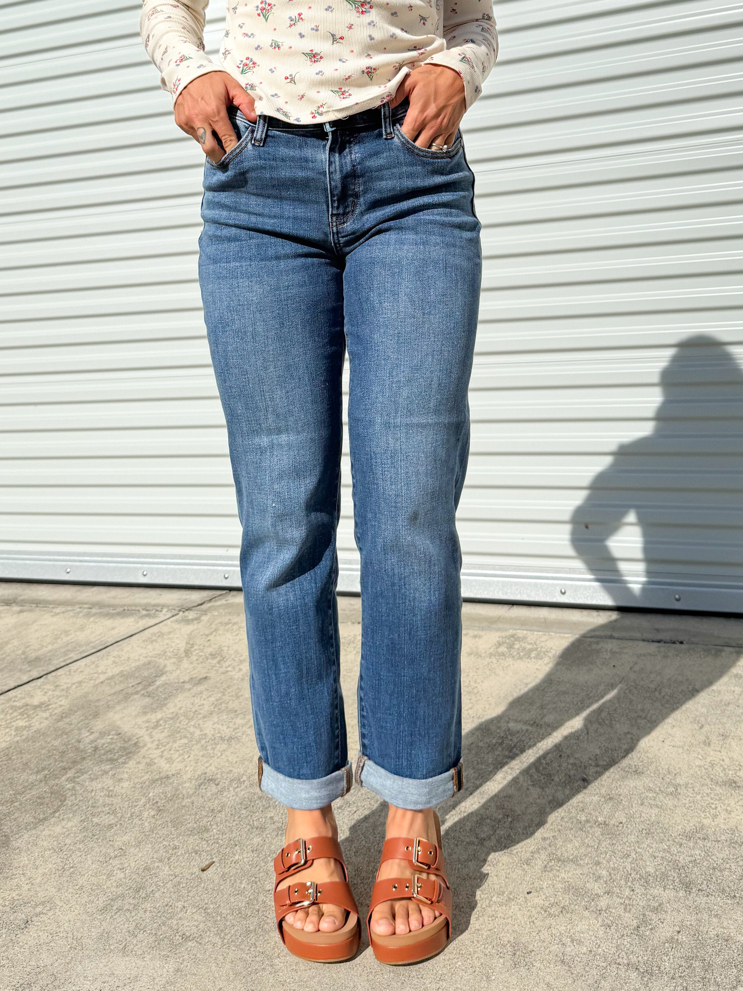 Classic Cuffed Boyfriend Jeans by Judy Blue-190 Jeans-Judy Blue-Heathered Boho Boutique, Women's Fashion and Accessories in Palmetto, FL