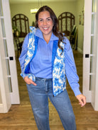 Delilah Blue Eternal Blossom Puffer Vest-200 Jackets/Shackets-Jess Lea-Heathered Boho Boutique, Women's Fashion and Accessories in Palmetto, FL
