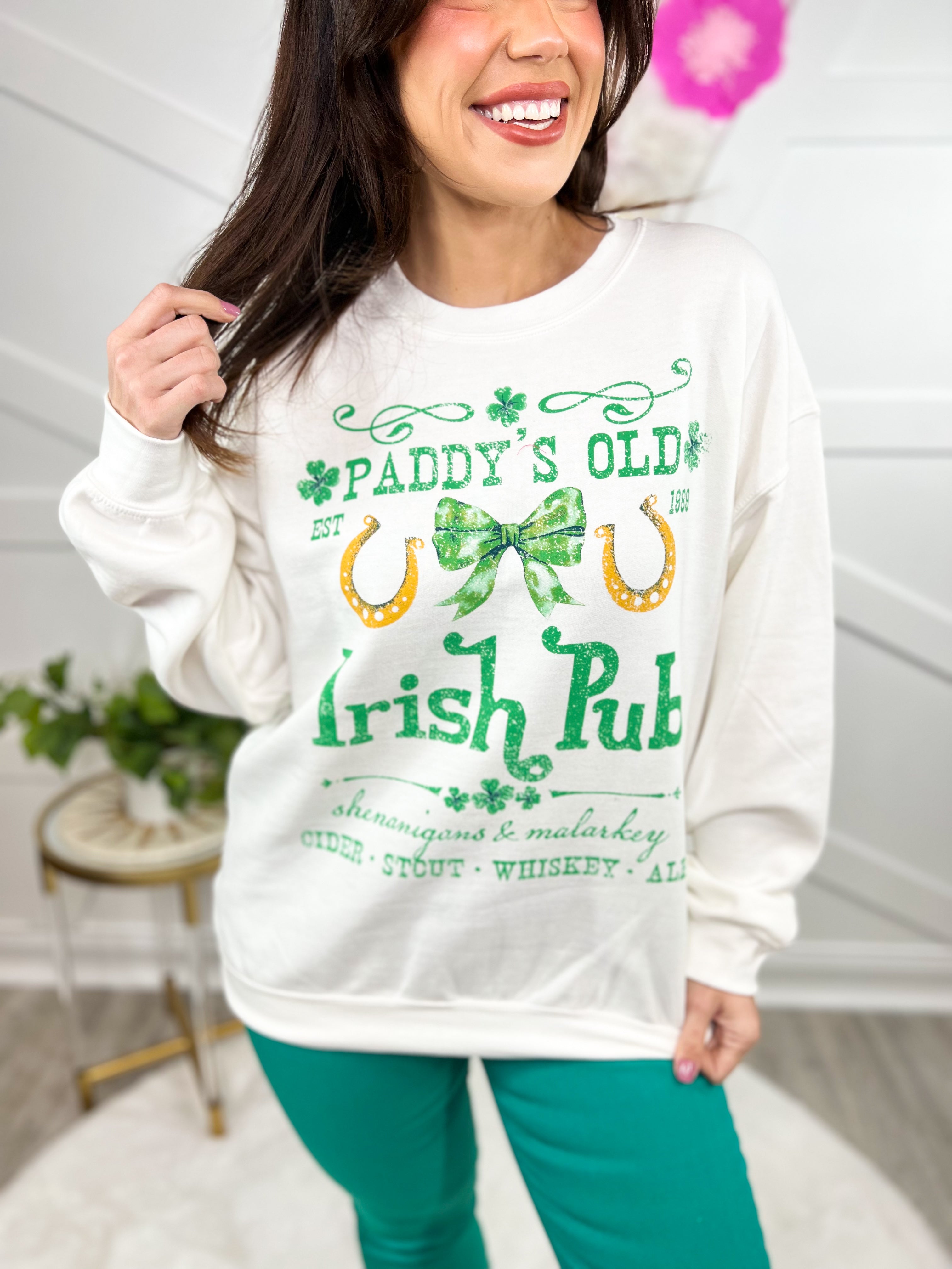 Irish Pub Sweatshirt-130 Graphic Tees-Sweet Claire-Heathered Boho Boutique, Women's Fashion and Accessories in Palmetto, FL