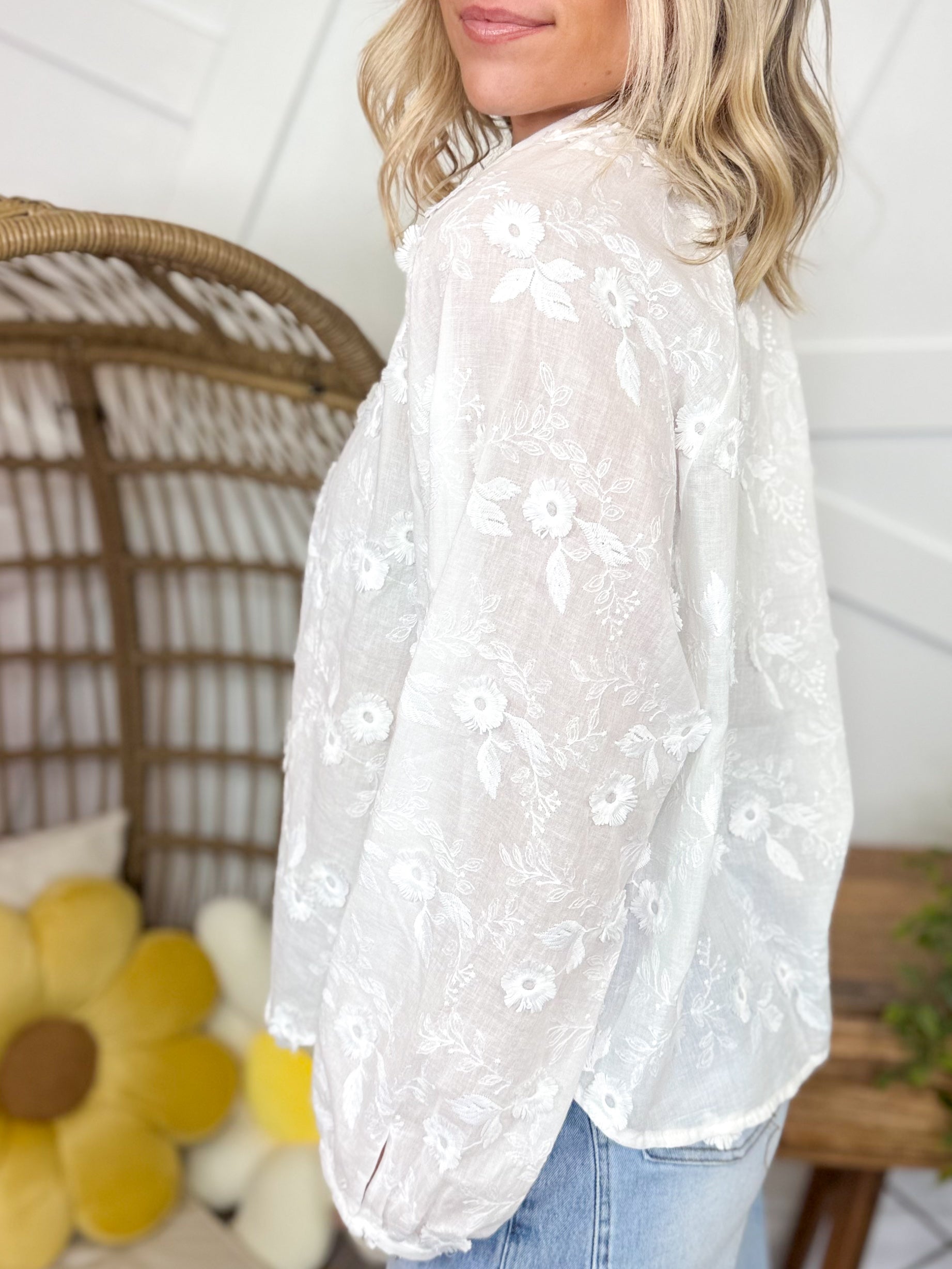 Whispering Petals Top-120 LONG SLEEVE TOPS-WHITE BIRCH-Heathered Boho Boutique, Women's Fashion and Accessories in Palmetto, FL