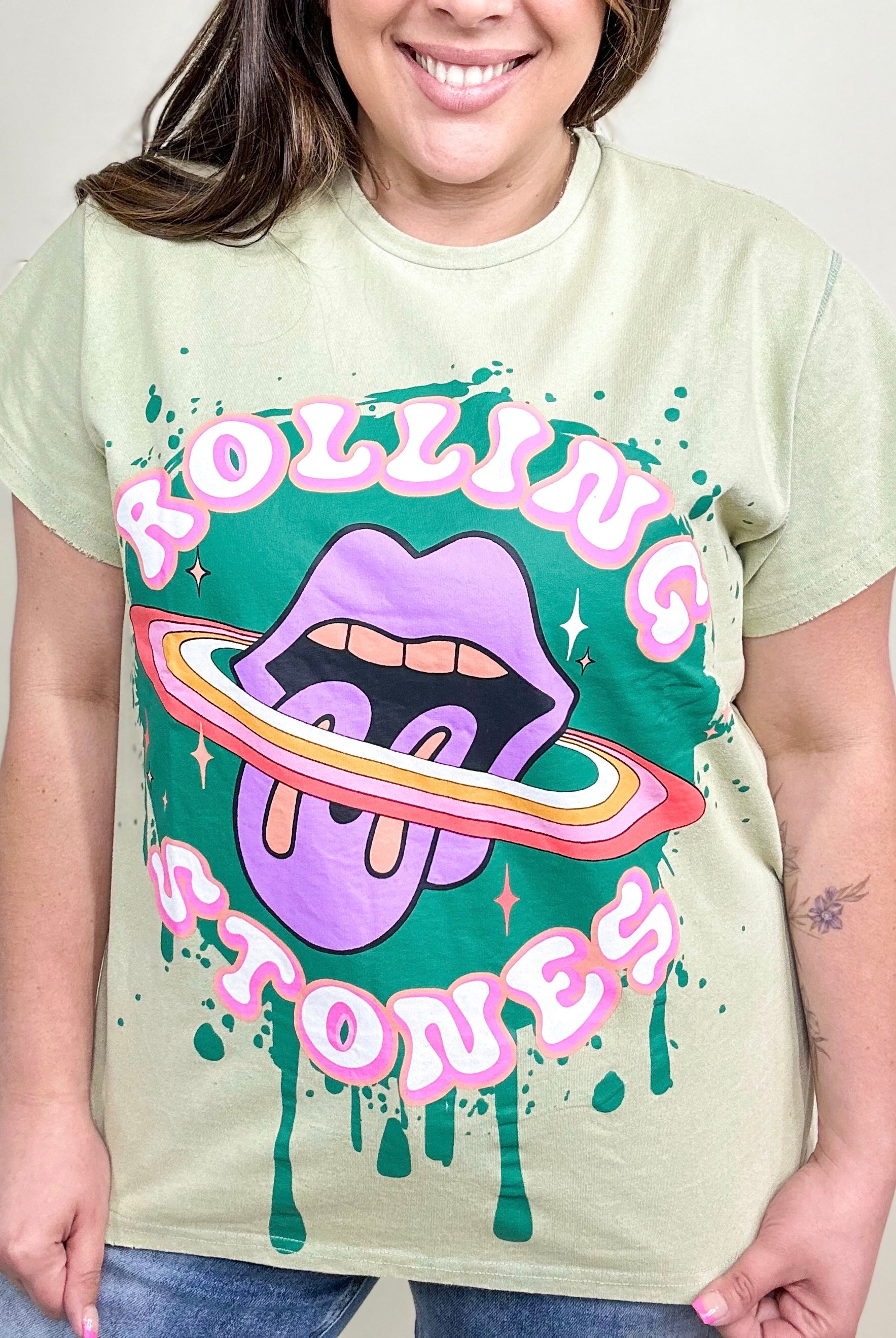 Paint Drip Rolling Stones Graphic Tee-130 Graphic Tees-Fantastic Fawn-Heathered Boho Boutique, Women's Fashion and Accessories in Palmetto, FL