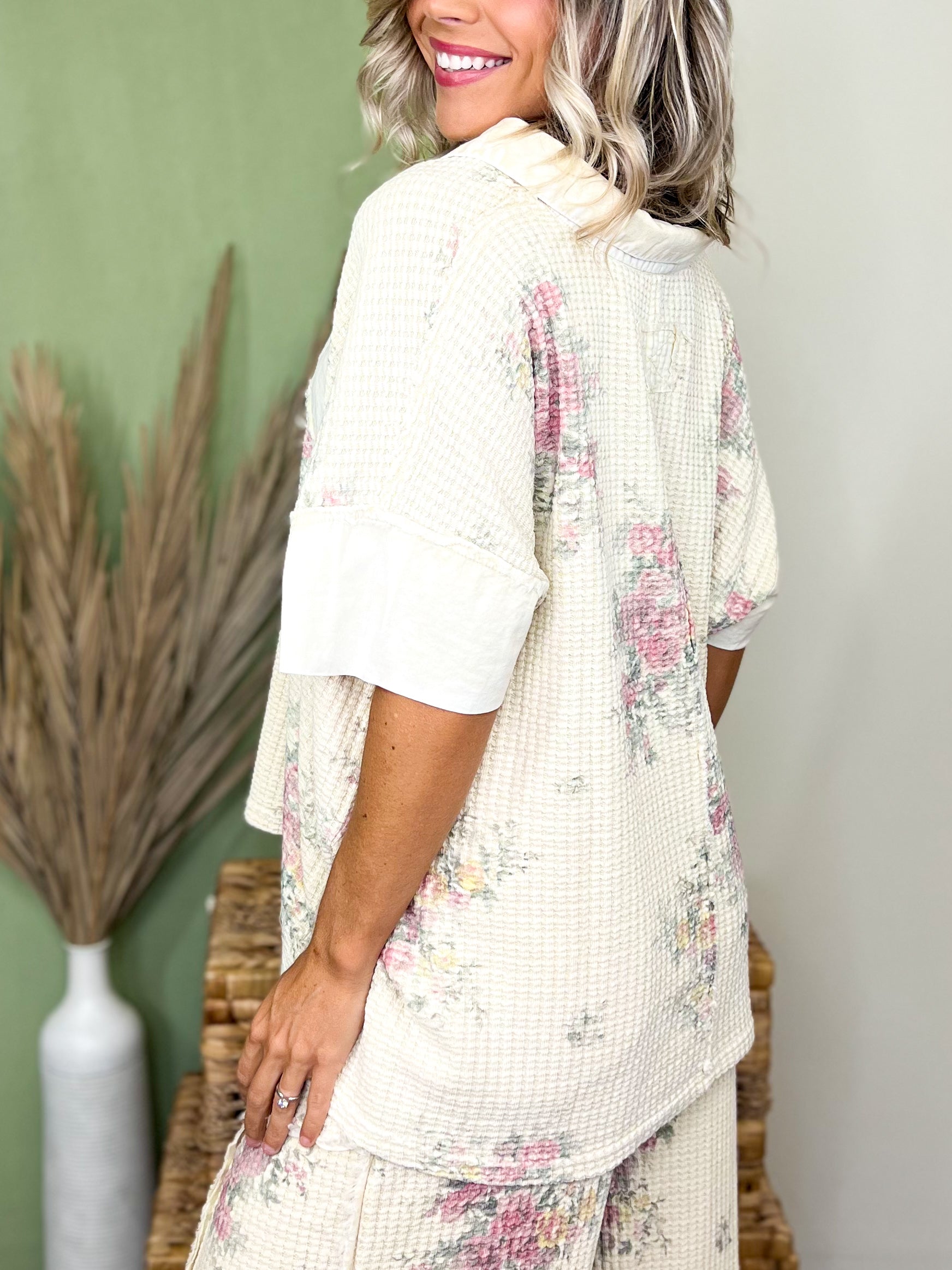 The Wildflower Waffle Top-110 SHORT SLEEVE TOP-EASEL-Heathered Boho Boutique, Women's Fashion and Accessories in Palmetto, FL