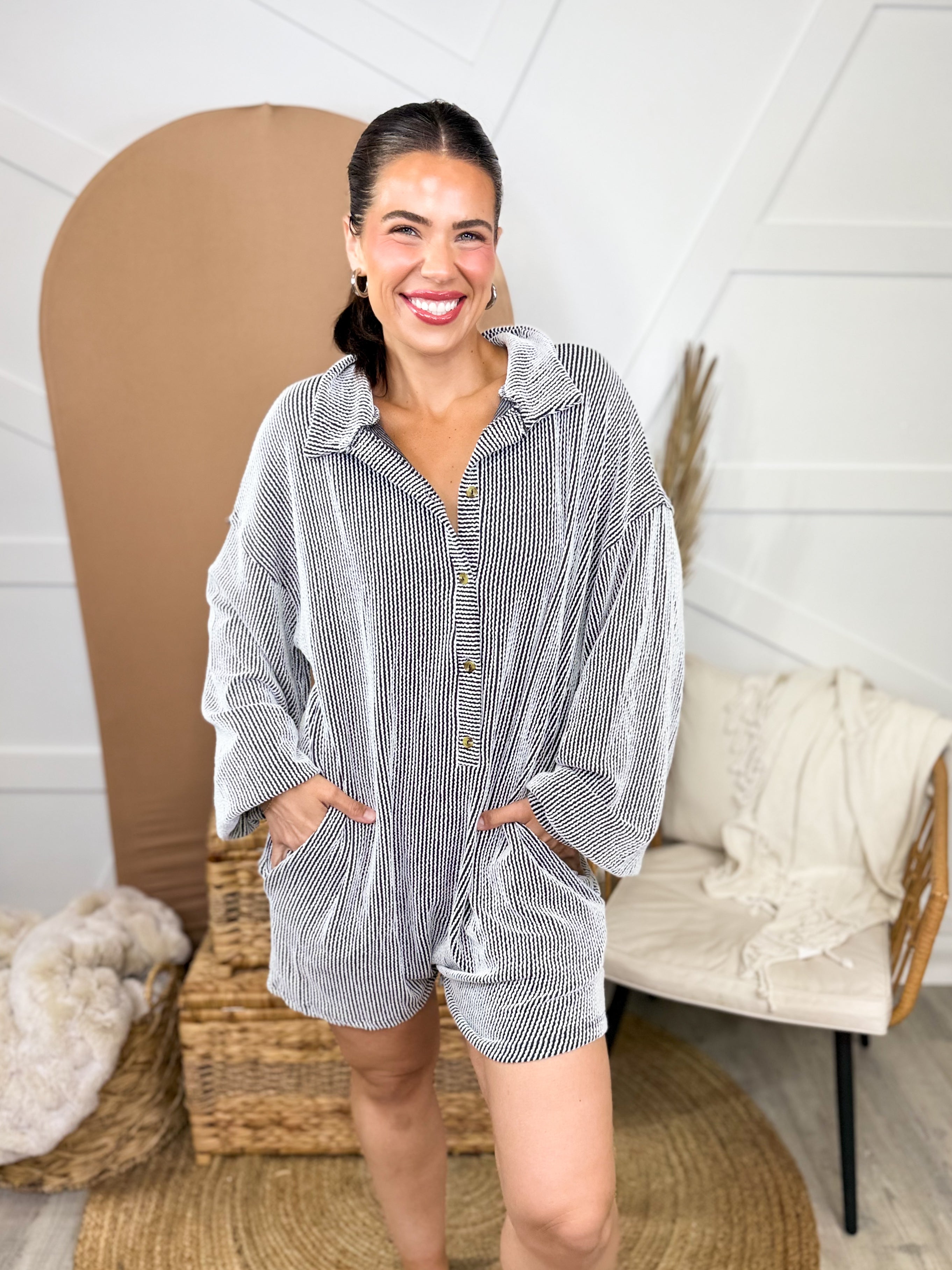Uptown Romper-230 DRESSES/JUMPSUITS/ROMPERS-Bucketlist-Heathered Boho Boutique, Women's Fashion and Accessories in Palmetto, FL