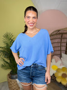 Breezy Days V-Neck Top-110 SHORT SLEEVE TOP-ZENANA-Heathered Boho Boutique, Women's Fashion and Accessories in Palmetto, FL