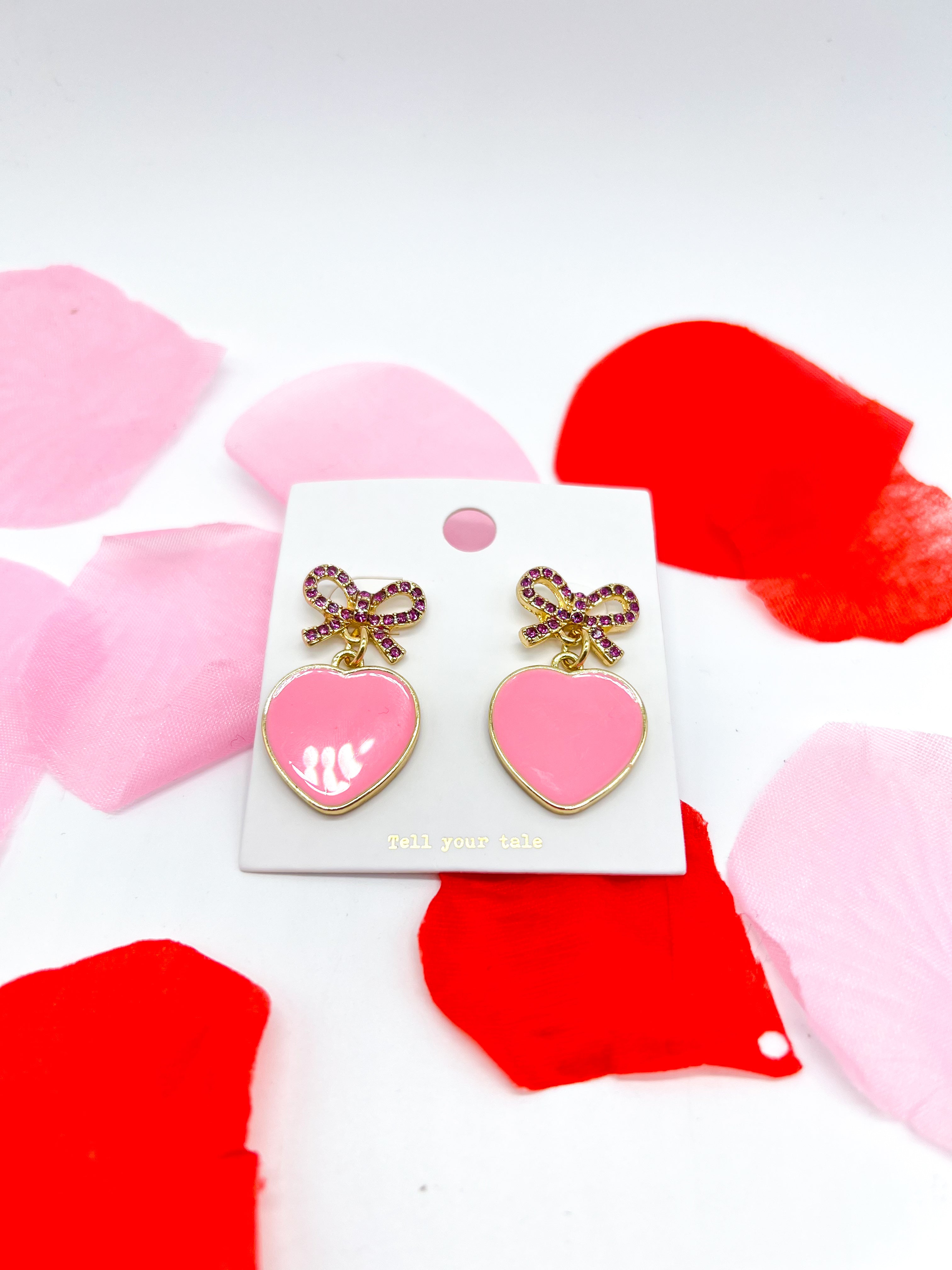 RESTOCK: Bows and Heart Earring-310 Jewelry-Leemode-Heathered Boho Boutique, Women's Fashion and Accessories in Palmetto, FL