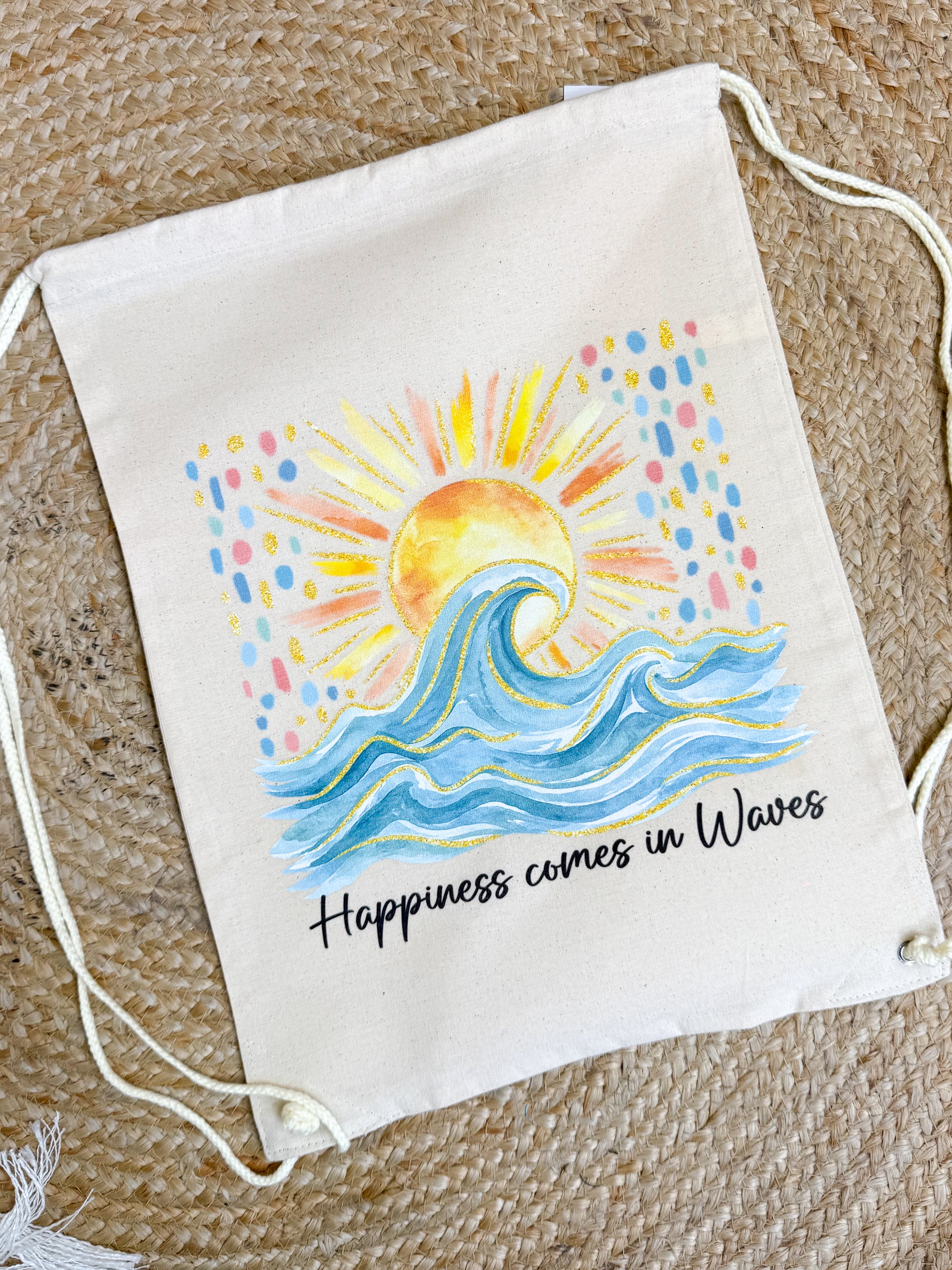 Happiness Comes in Waves Cinch Bag-320 Bags-Heathered Boho-Heathered Boho Boutique, Women's Fashion and Accessories in Palmetto, FL