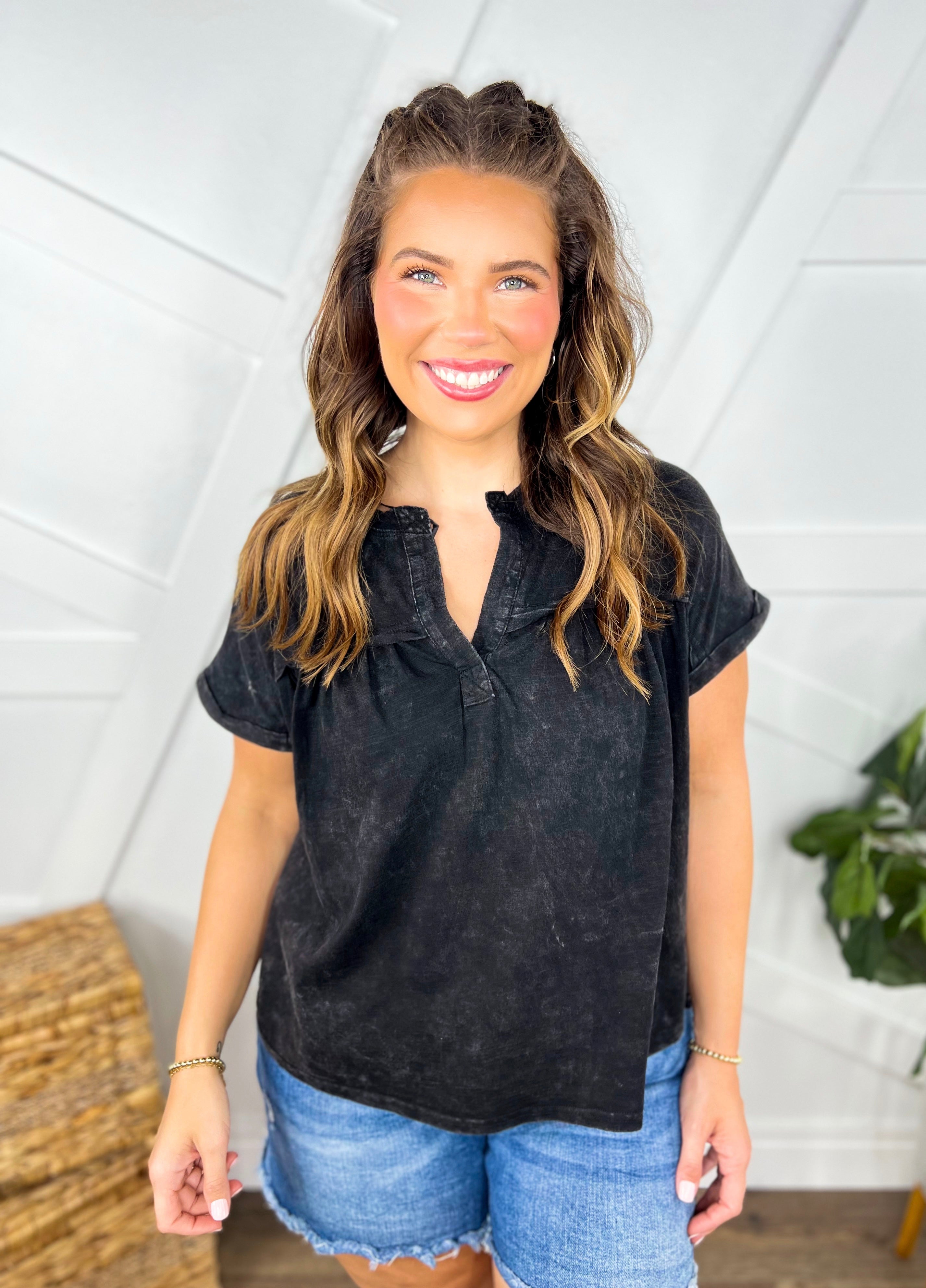 Perfect Day Blouse-110 Short Sleeve Top-Very J-Heathered Boho Boutique, Women's Fashion and Accessories in Palmetto, FL