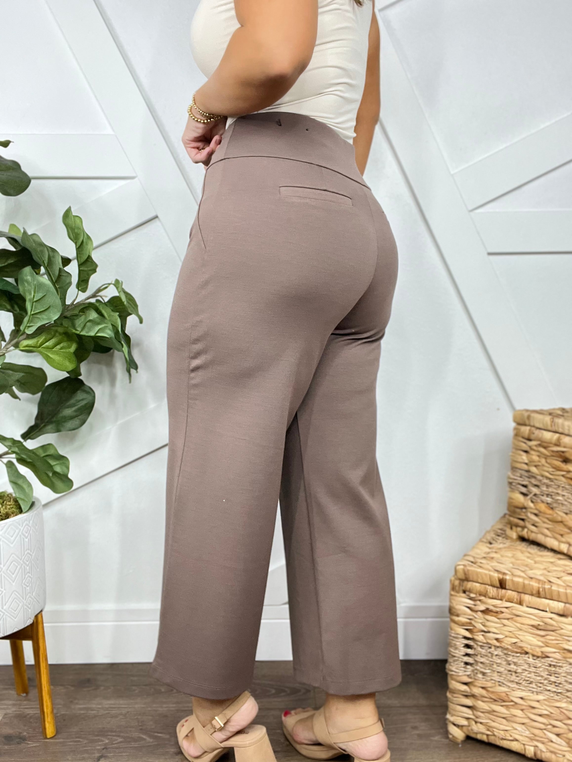 Office Day Trip Wide Leg Cropped Pants- Dark Mocha-150 PANTS-DEAR SCARLETT-Heathered Boho Boutique, Women's Fashion and Accessories in Palmetto, FL