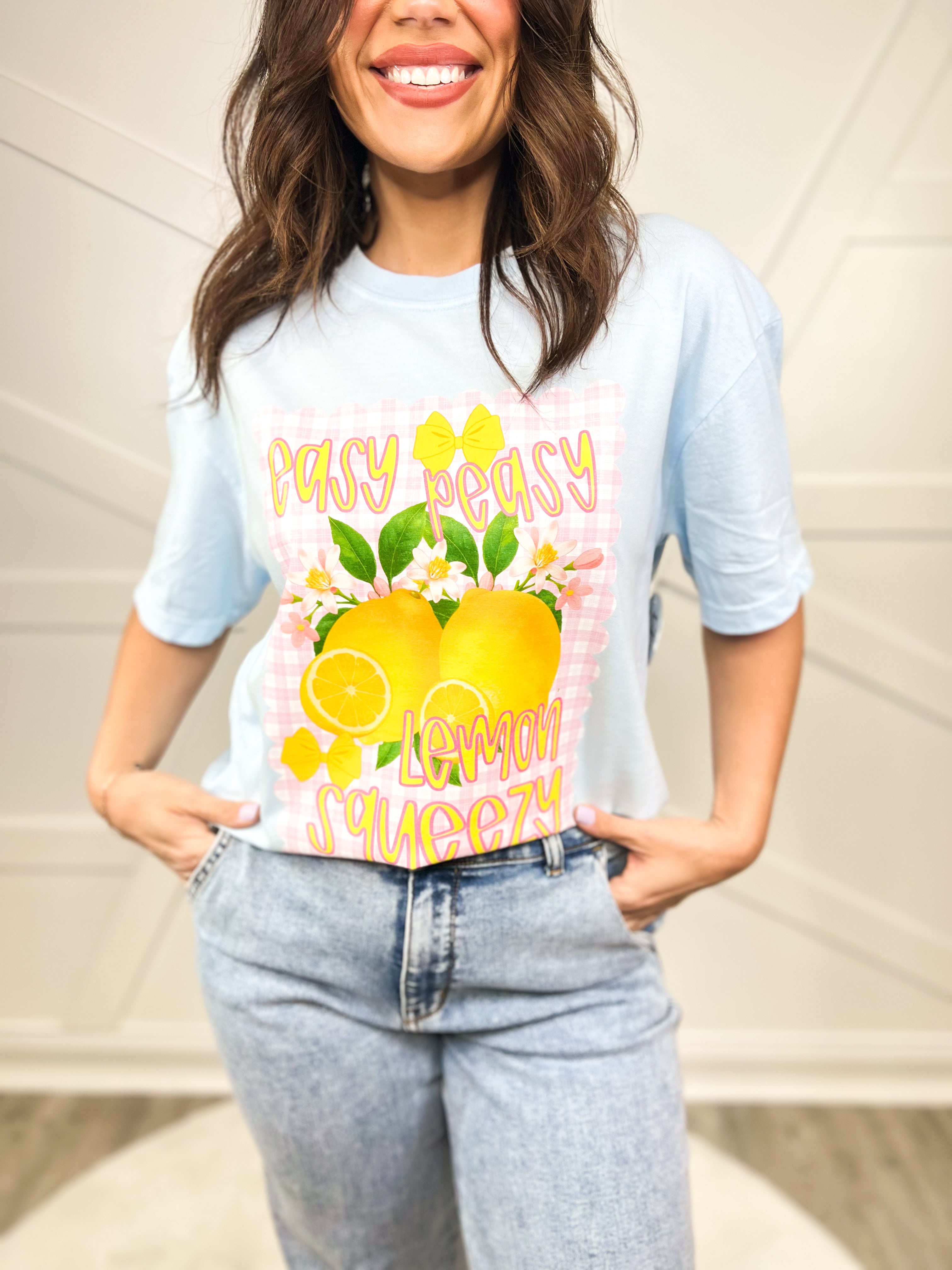 Easy Peasy Lemon Squeezy Graphic Tee-130 Graphic Tees-Heathered Boho-Heathered Boho Boutique, Women's Fashion and Accessories in Palmetto, FL