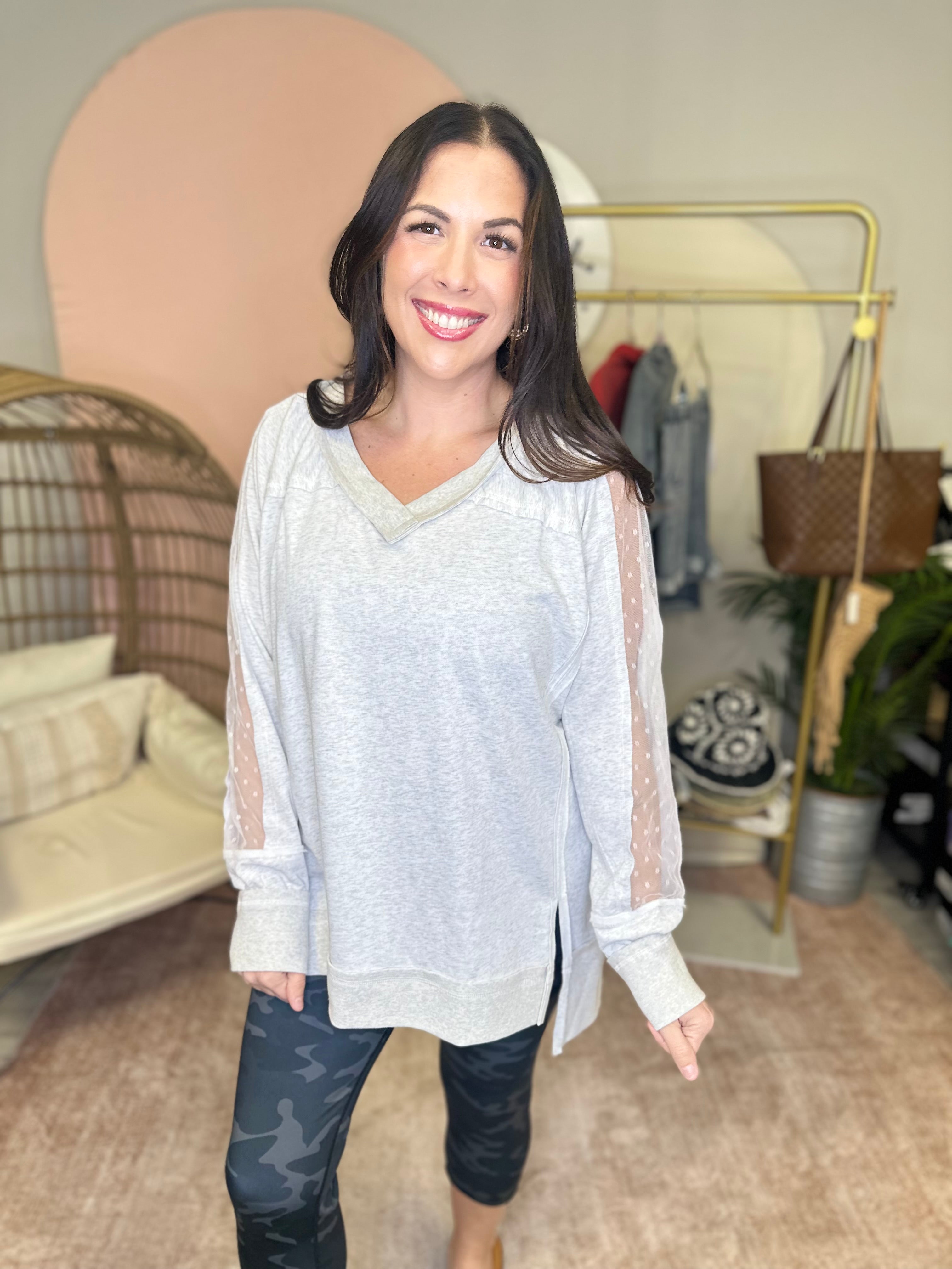 In a Haze Long Sleeve Top-120 Long Sleeve Tops-White Birch-Heathered Boho Boutique, Women's Fashion and Accessories in Palmetto, FL