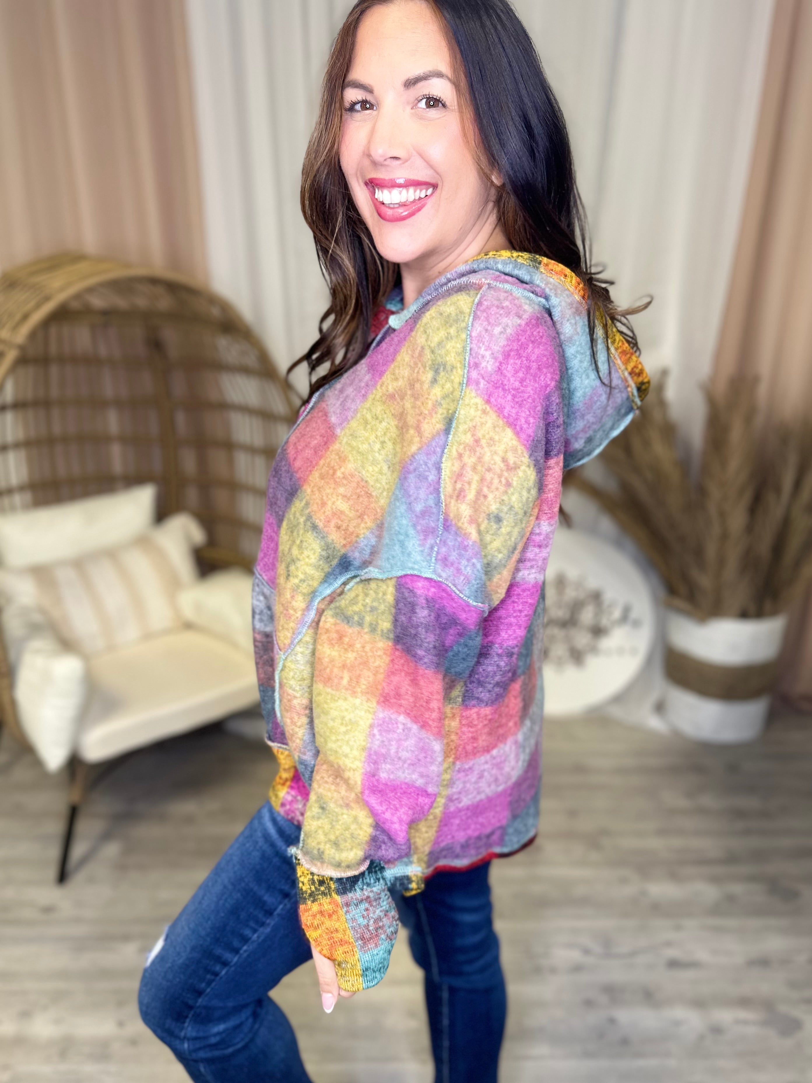 Double Take Full Size Plaid Hoodie-Sweaters-Trendsi-Heathered Boho Boutique, Women's Fashion and Accessories in Palmetto, FL