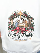 O' Holy Night Nativity Graphic Sweatshirt-130 Graphic Tees-Heathered Boho-Heathered Boho Boutique, Women's Fashion and Accessories in Palmetto, FL