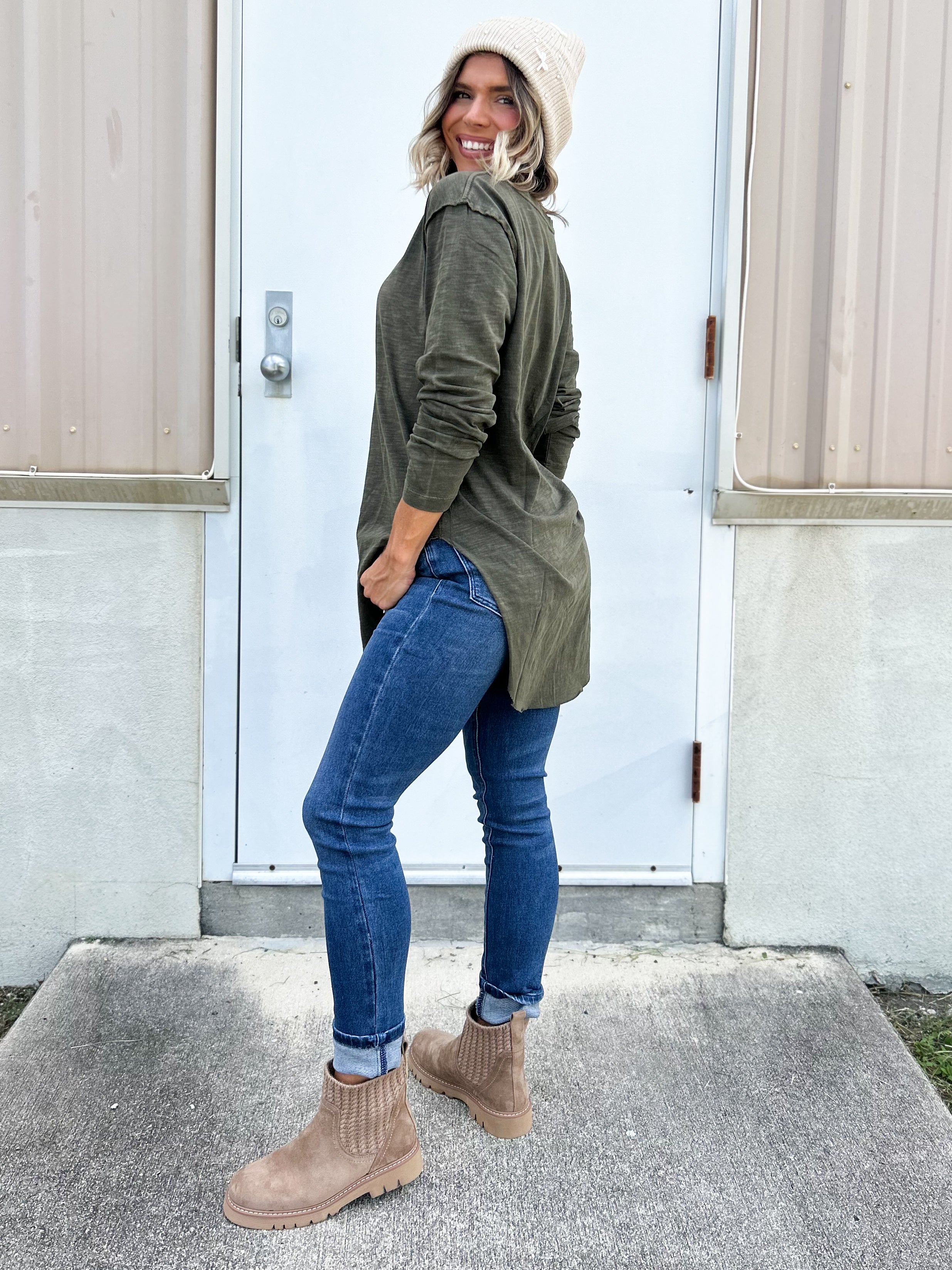 The Free Spirit Side Slit Tee-120 Long Sleeve Tops-Pebby Forevee-Heathered Boho Boutique, Women's Fashion and Accessories in Palmetto, FL