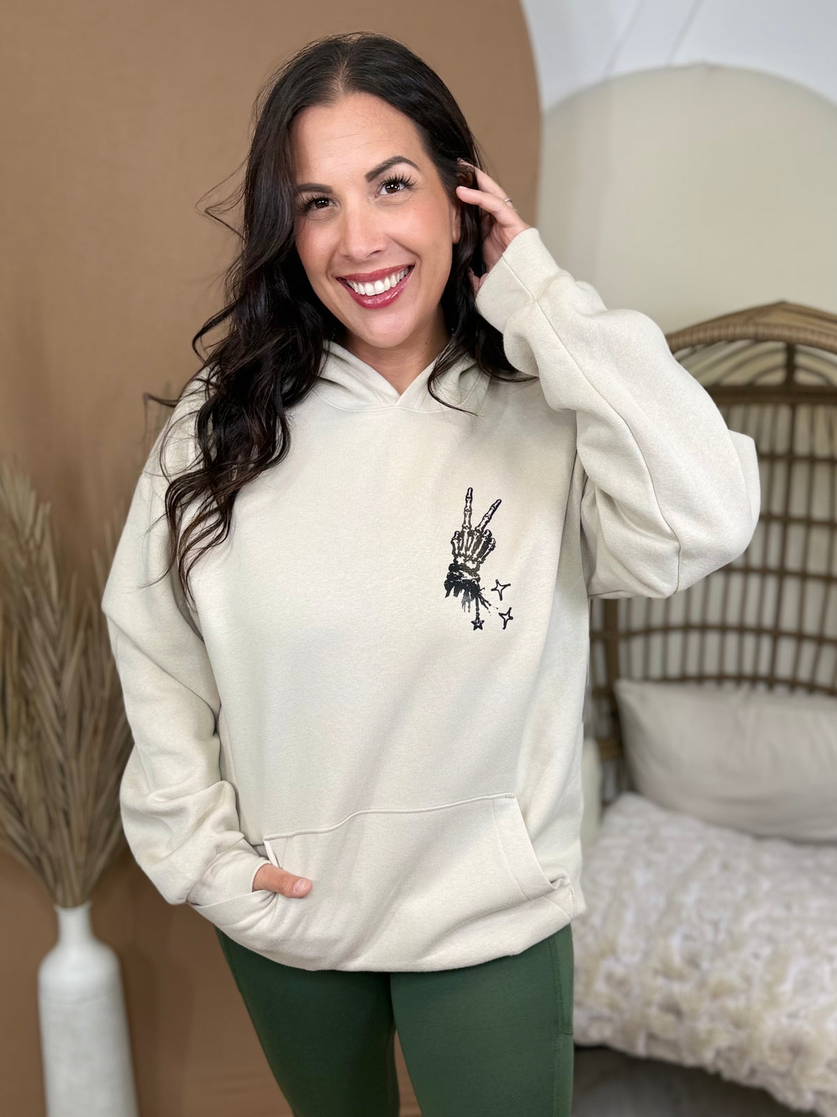 Skeleton Another Opinion w/ Pocket Graphic Hoodie-210 Hoodies-Heathered Boho-Heathered Boho Boutique, Women's Fashion and Accessories in Palmetto, FL