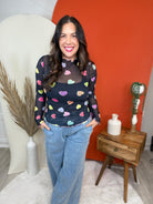 Candy Hearts Mesh Top-120 LONG SLEEVE TOPS-Nylon Apparel-Heathered Boho Boutique, Women's Fashion and Accessories in Palmetto, FL