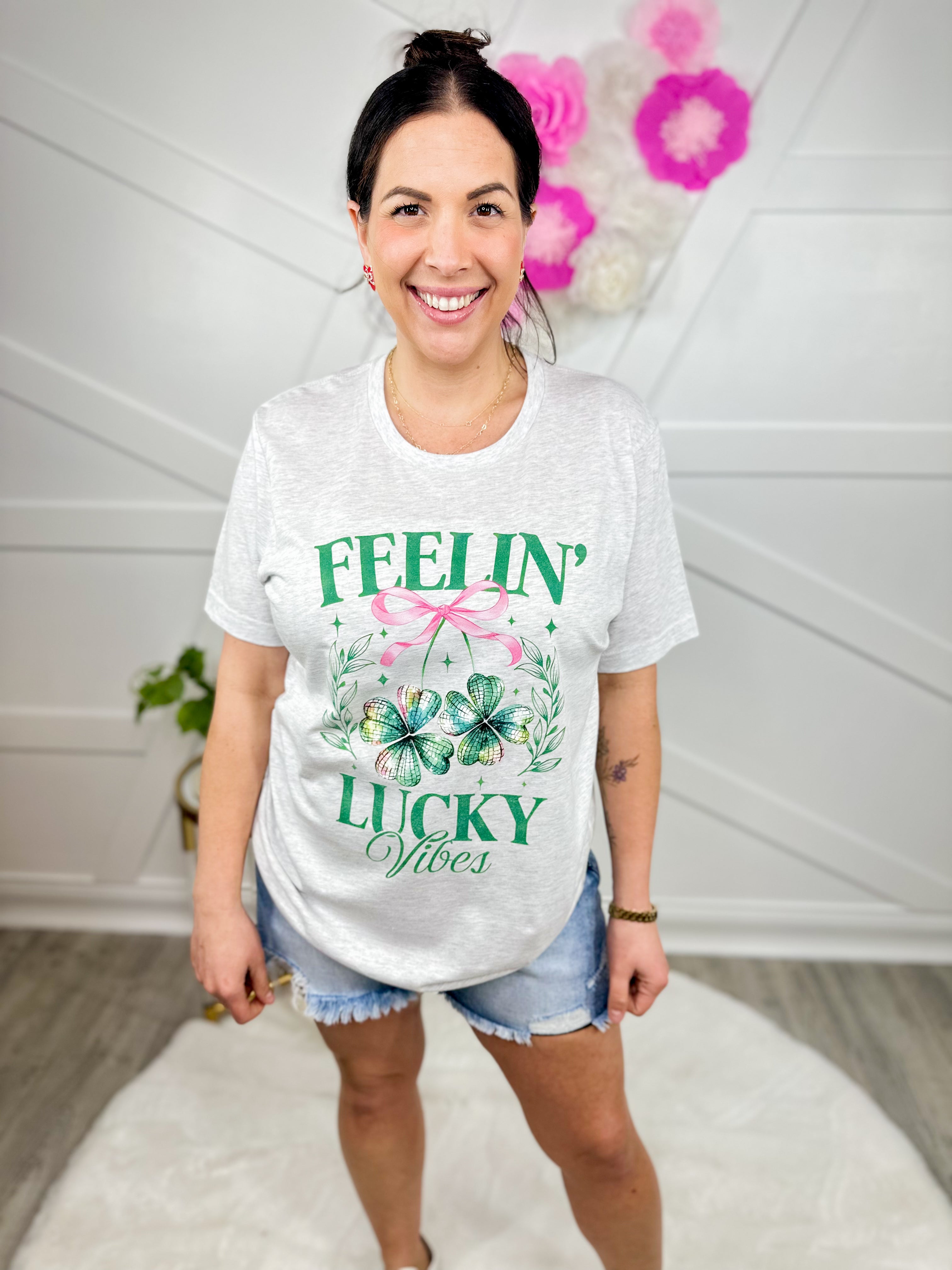 Feeling Lucky Disco Graphic Tee-130 Graphic Tees-Heathered Boho-Heathered Boho Boutique, Women's Fashion and Accessories in Palmetto, FL