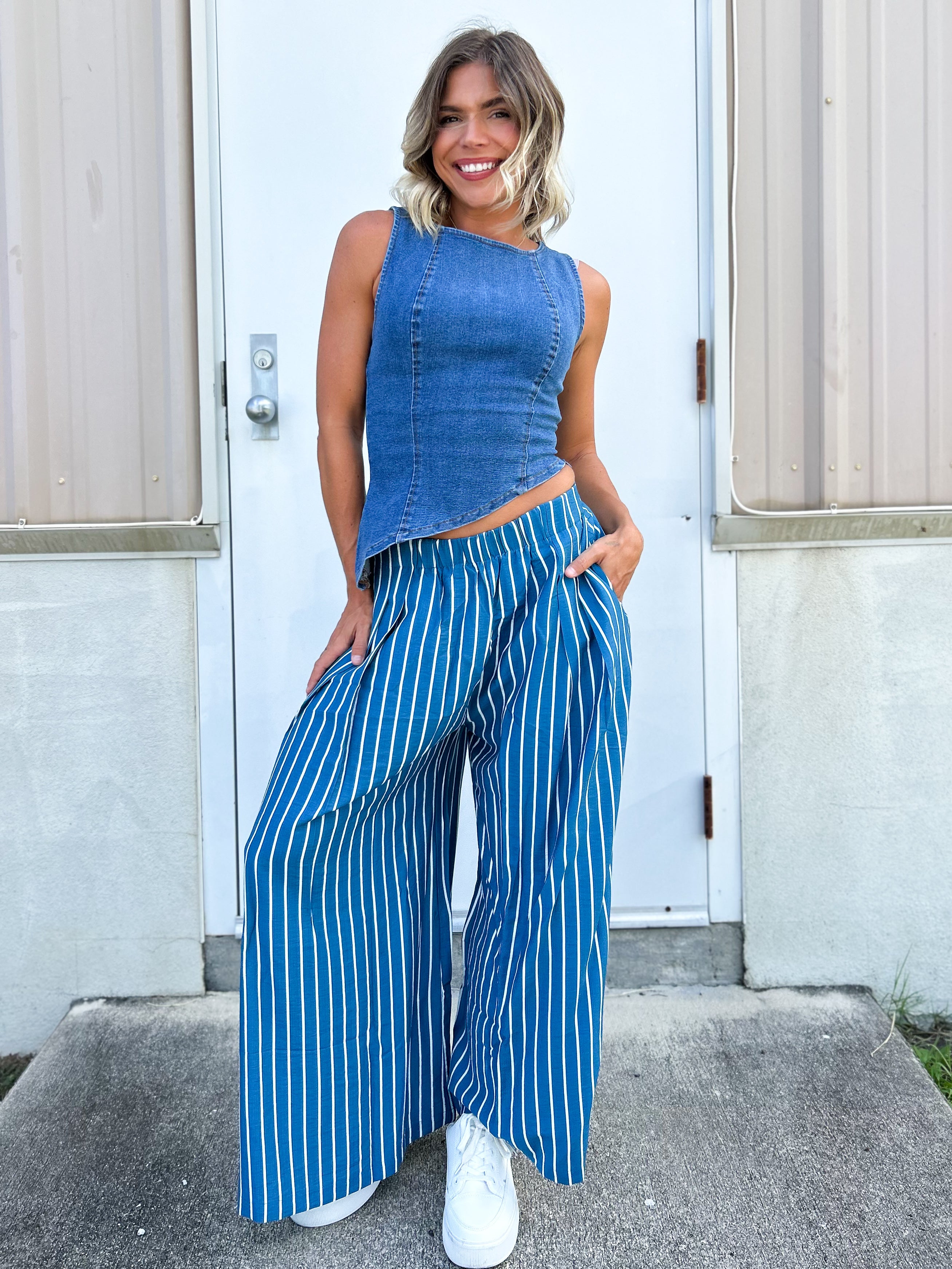 Ocean Striped Palazzo Pants-150 PANTS-HEIMISH-Heathered Boho Boutique, Women's Fashion and Accessories in Palmetto, FL