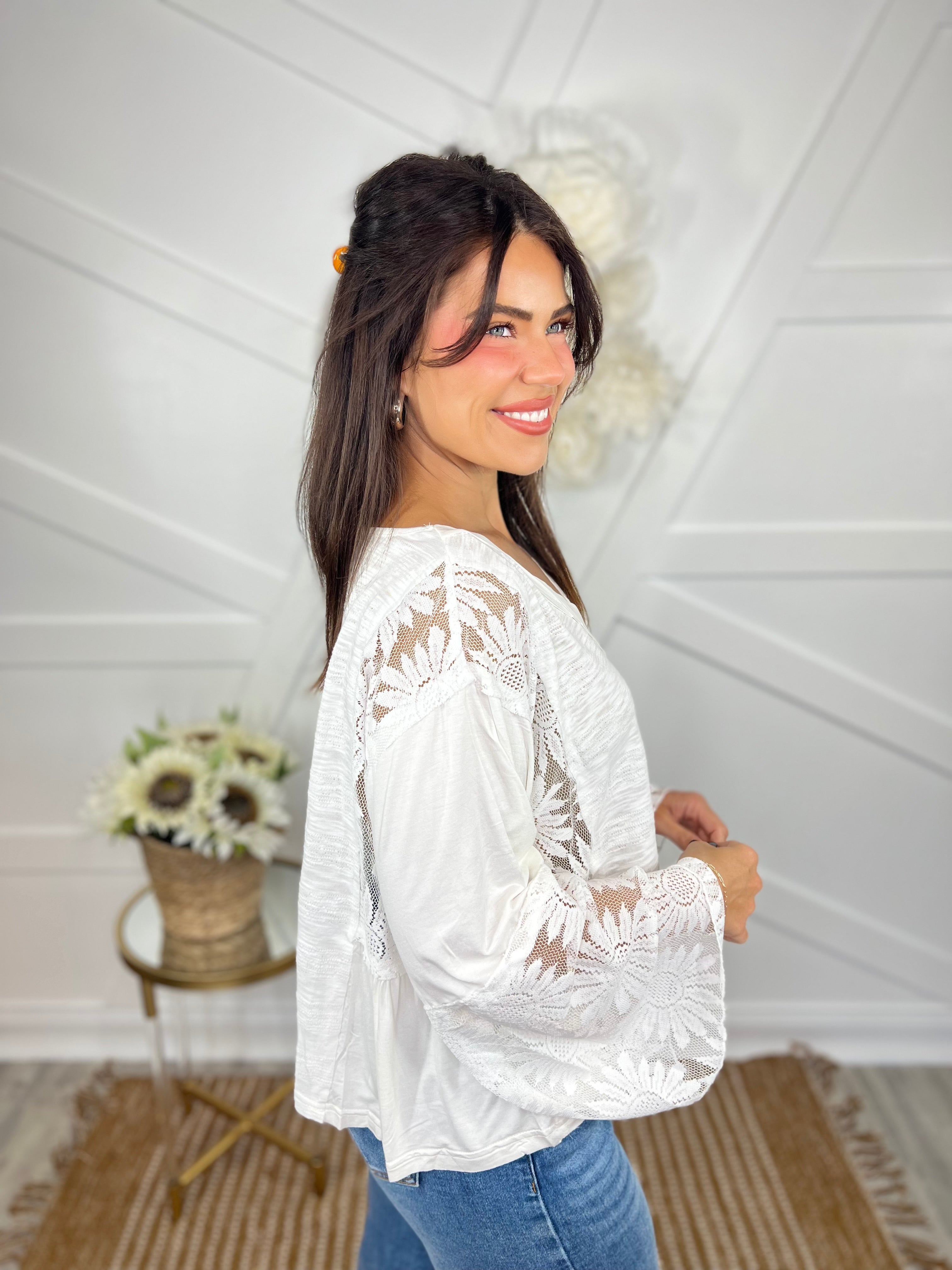 RESTOCK : Lace Charm Top-120 Long Sleeve Tops-Pol-Heathered Boho Boutique, Women's Fashion and Accessories in Palmetto, FL