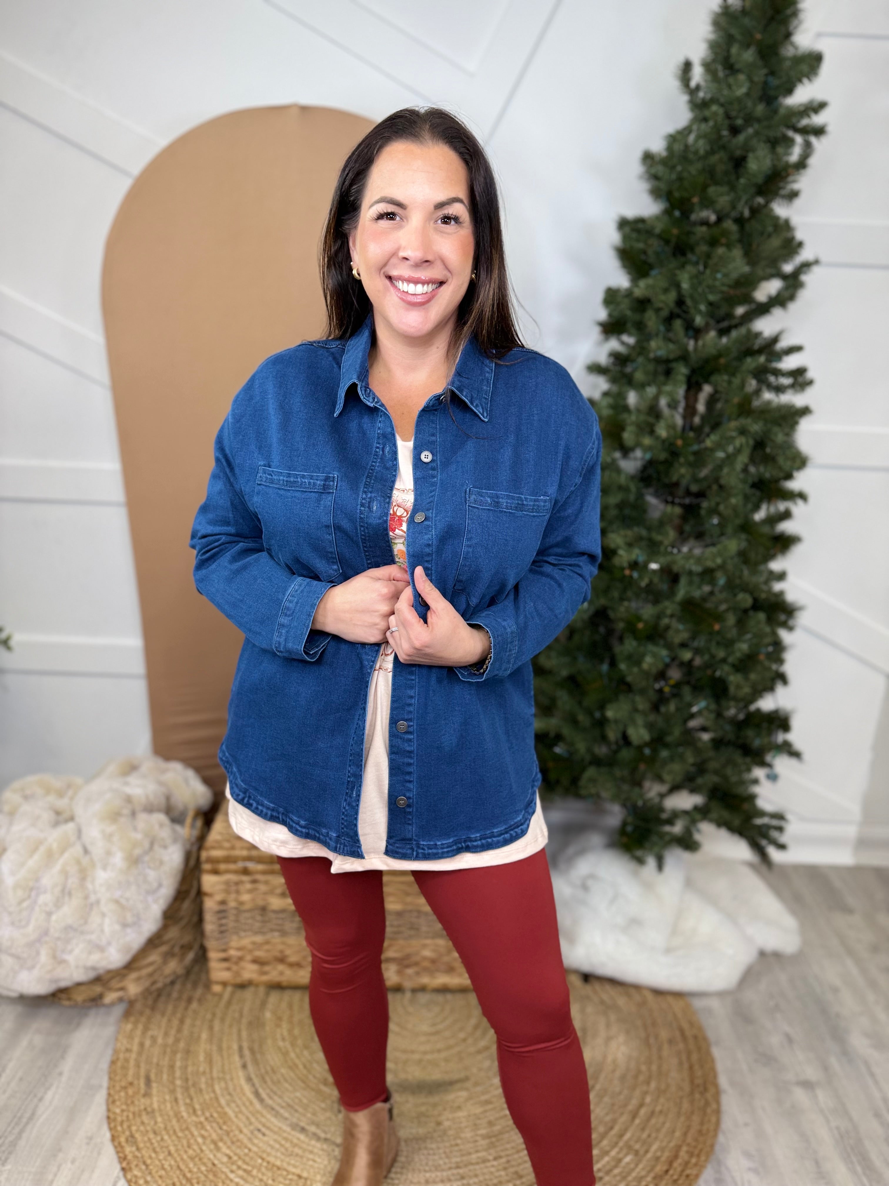 Off Script Denim Top-120 LONG SLEEVE TOPS-Risen Jeans-Heathered Boho Boutique, Women's Fashion and Accessories in Palmetto, FL