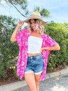 Pink Paradise Kimono-220 CARDIGANS KIMONOS-HEIMISH-Heathered Boho Boutique, Women's Fashion and Accessories in Palmetto, FL