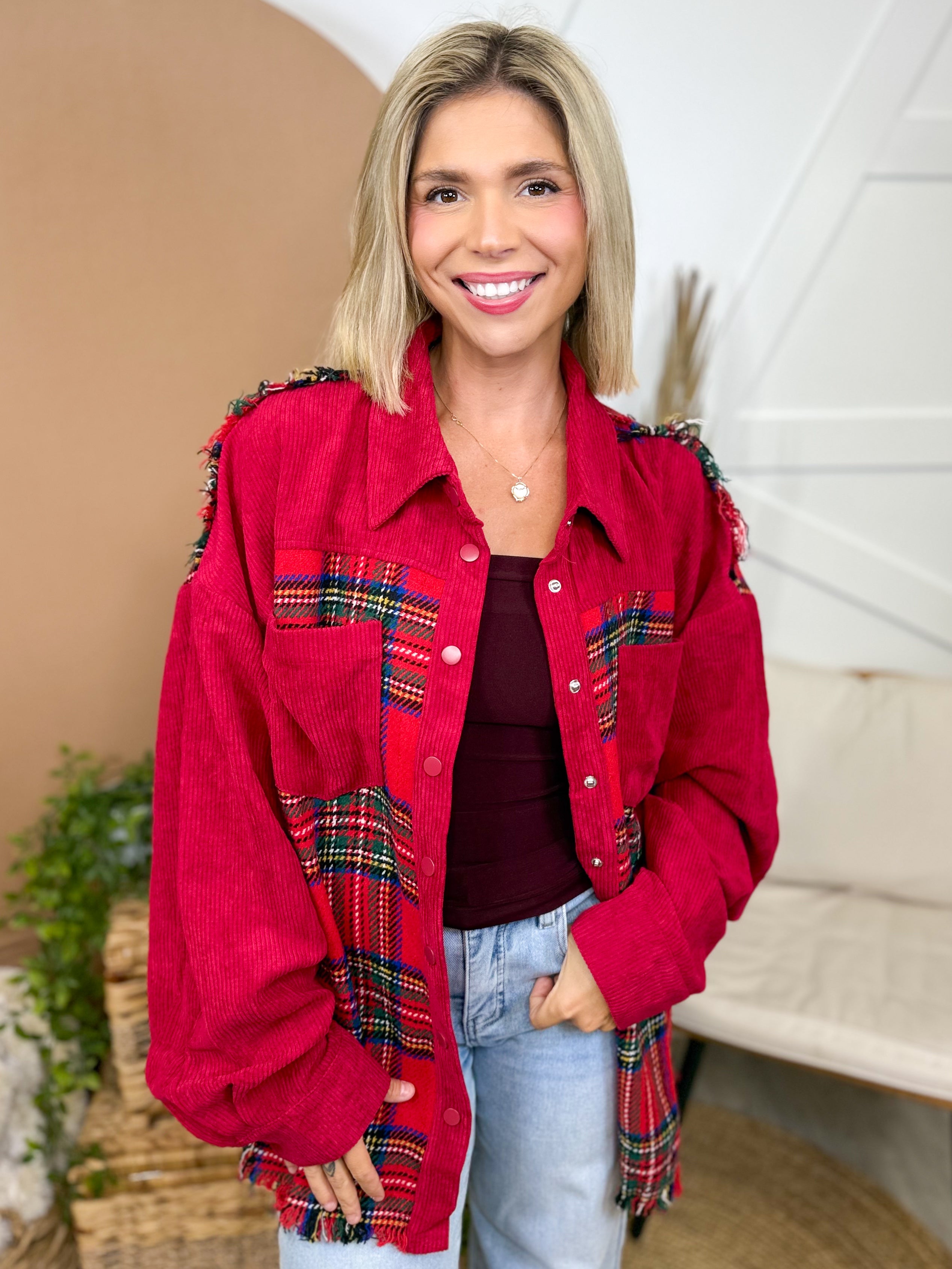 Tartan Shacket (Reg & Curvy)-200 Jackets/Shackets-Jade by Jane-Heathered Boho Boutique, Women's Fashion and Accessories in Palmetto, FL