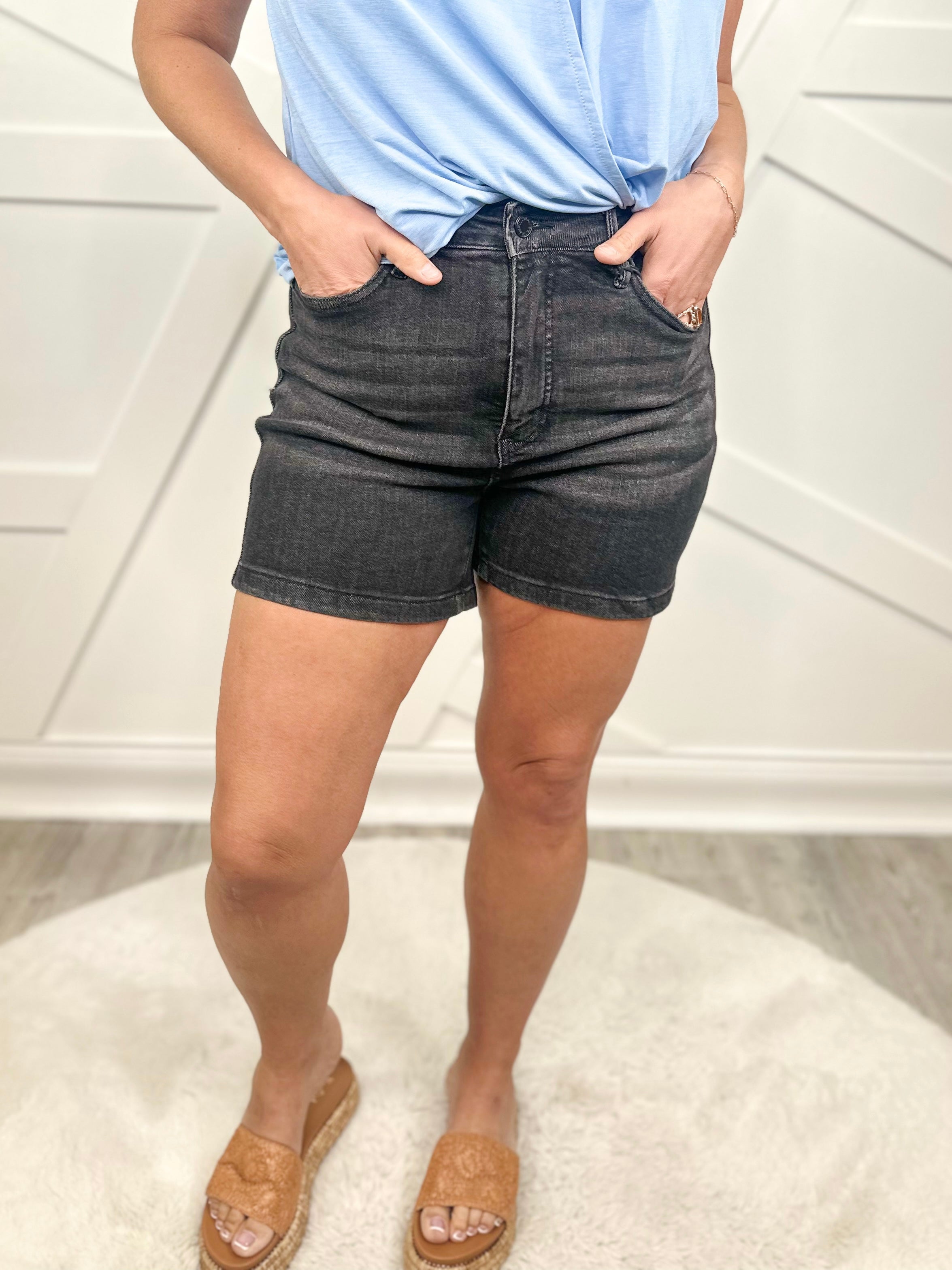 Latest and Greatest Tummy Control Shorts by Judy Blue-160 shorts-Judy Blue-Heathered Boho Boutique, Women's Fashion and Accessories in Palmetto, FL