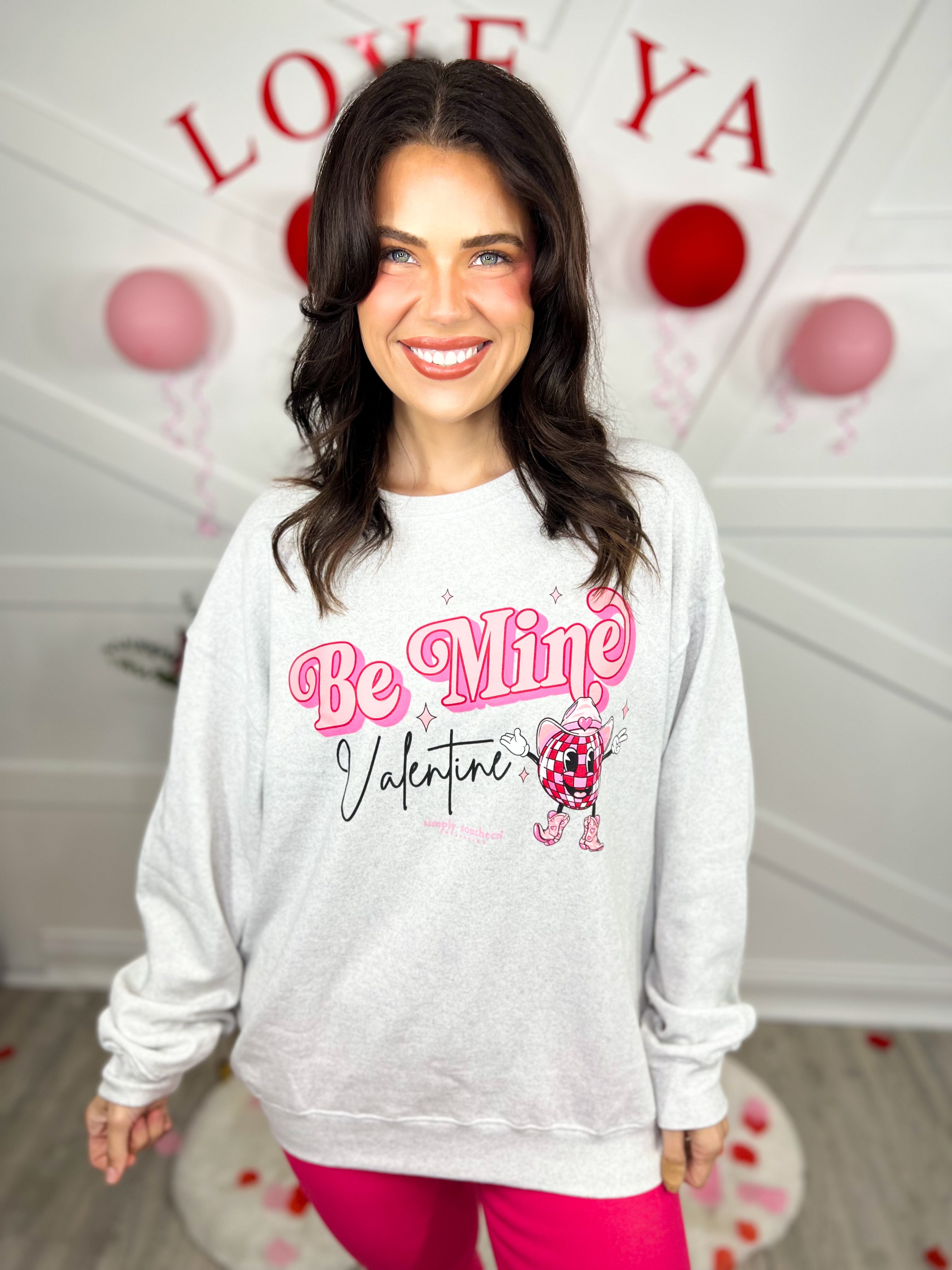 Be Mine Valentine Crewneck-120 Long Sleeve Tops-Simply Southern-Heathered Boho Boutique, Women's Fashion and Accessories in Palmetto, FL