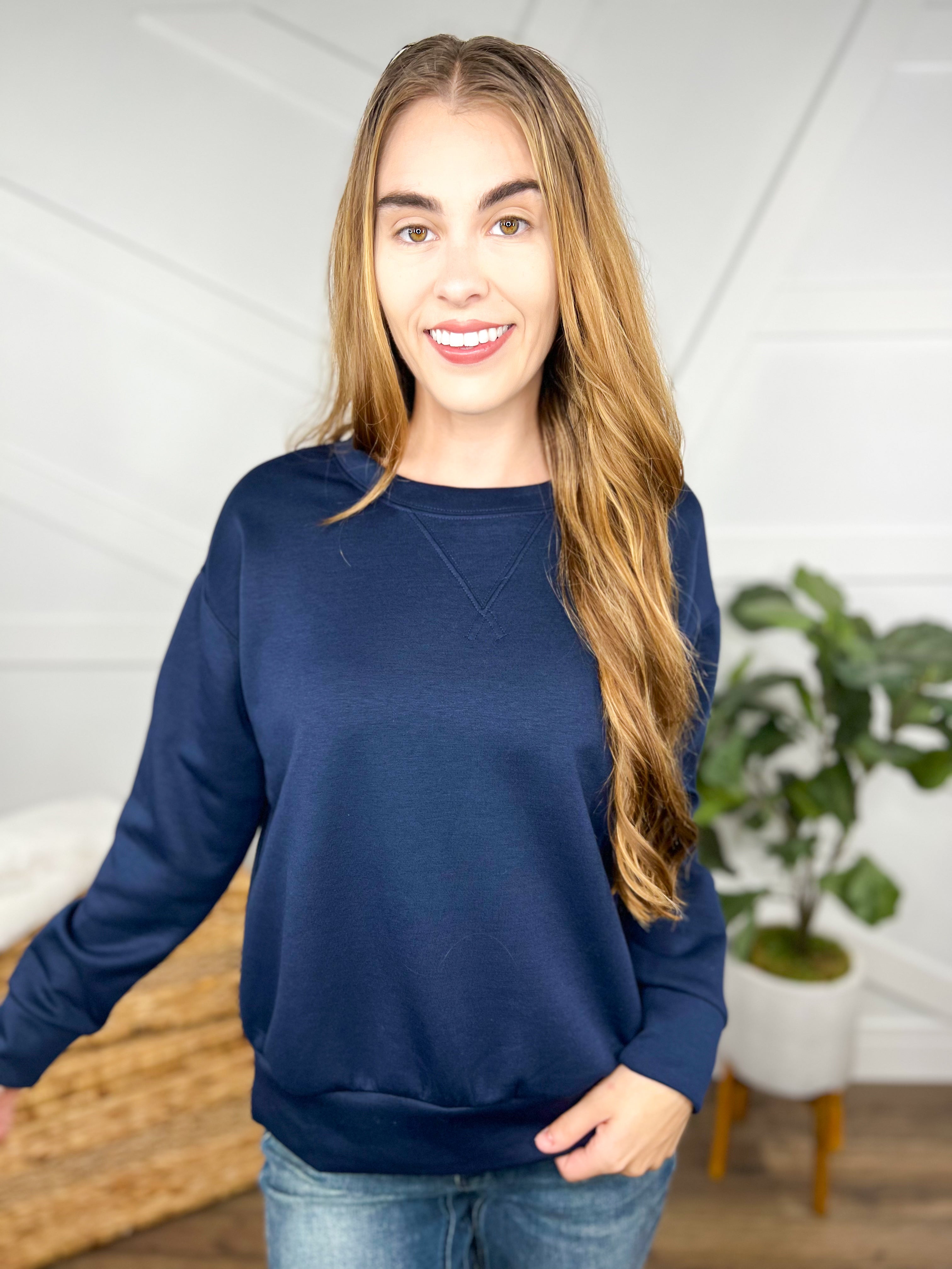 Malibu Pullover - Navy-120 Long Sleeve Tops-DEAR SCARLETT-Heathered Boho Boutique, Women's Fashion and Accessories in Palmetto, FL