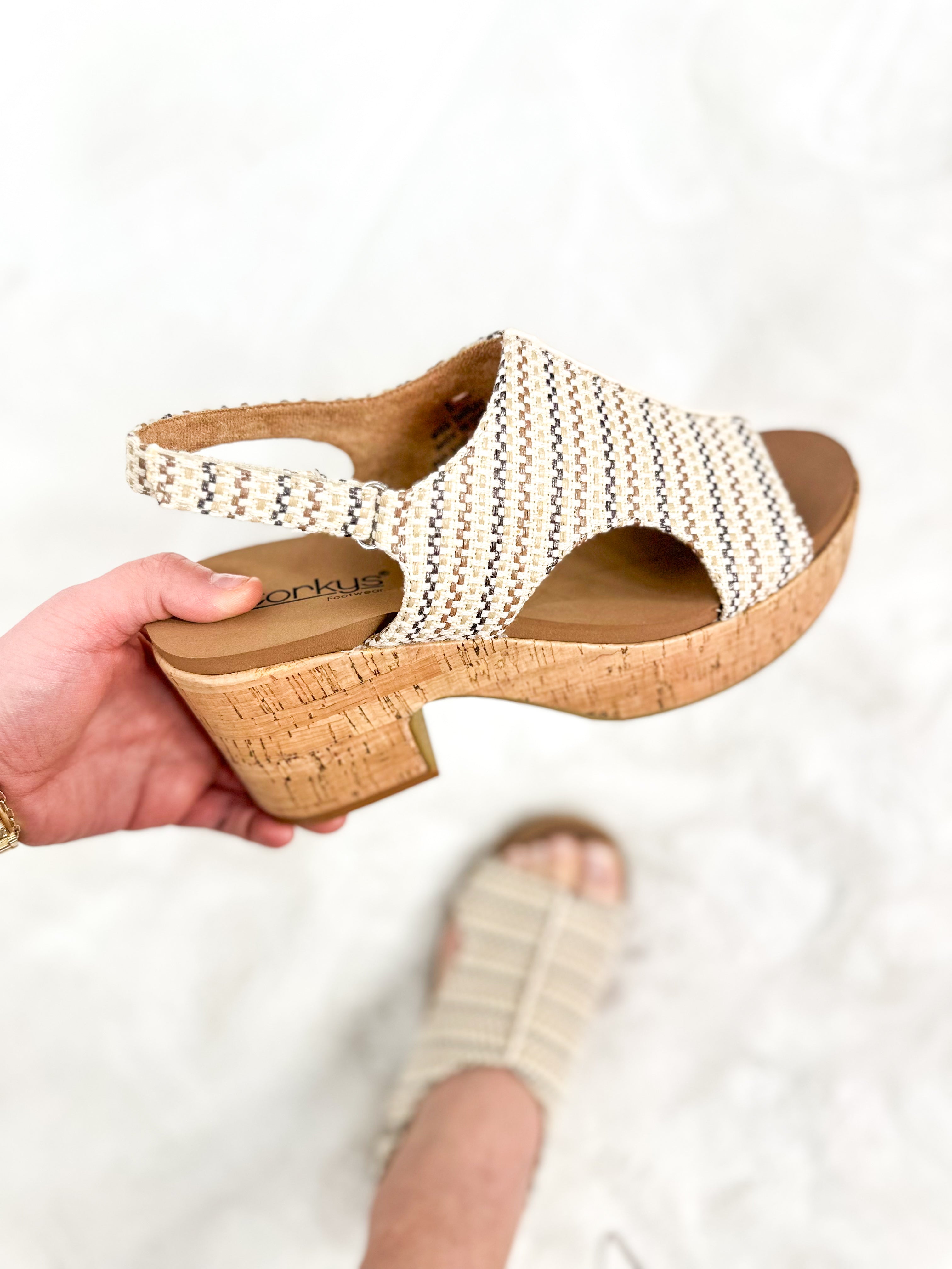 Miss Carley Wedges - Tan Multi-350 Shoes-Corkys-Heathered Boho Boutique, Women's Fashion and Accessories in Palmetto, FL