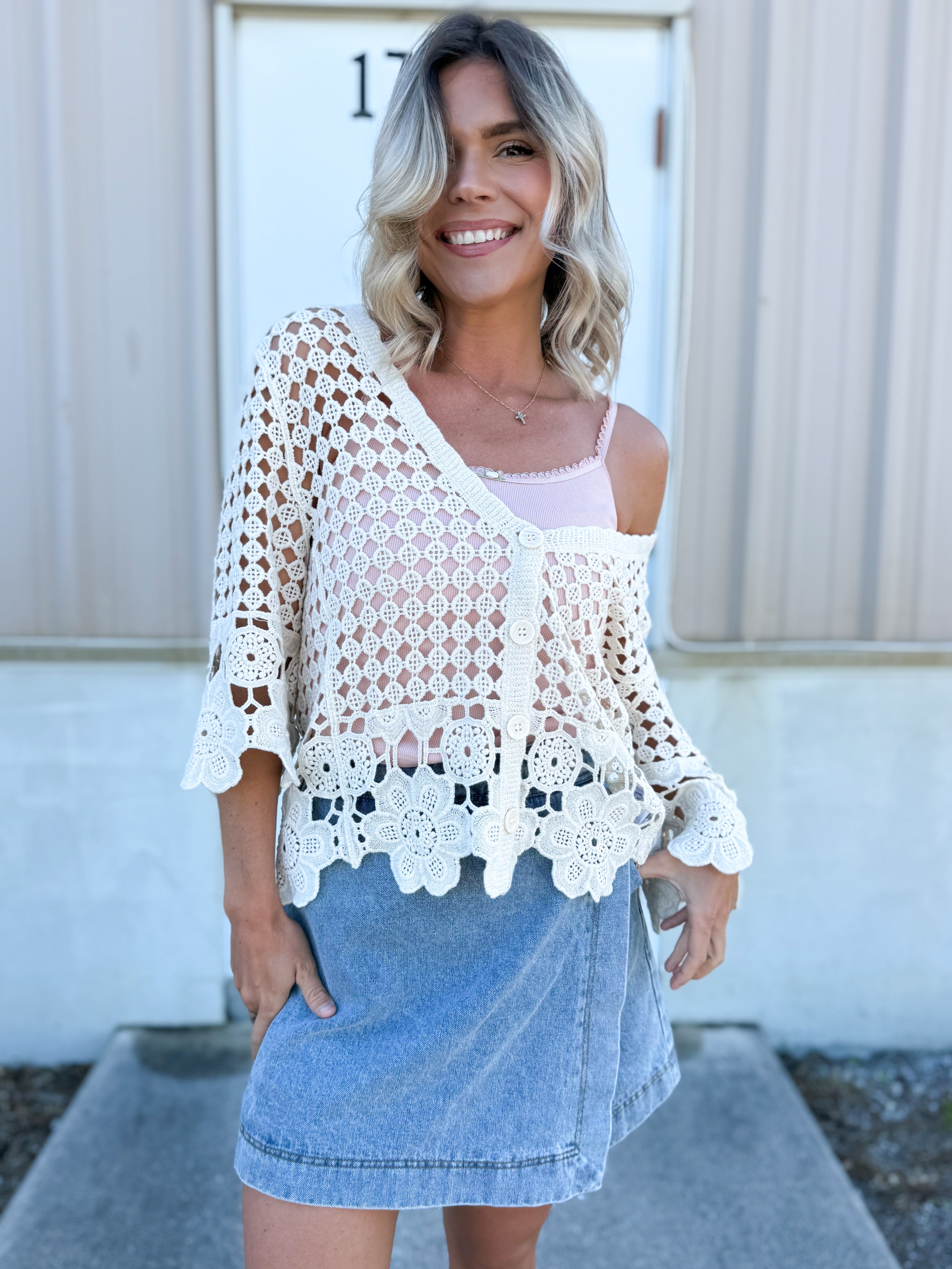 Boho Breeze Crochet Top-110 SHORT SLEEVE TOP-SEW IN LOVE-Heathered Boho Boutique, Women's Fashion and Accessories in Palmetto, FL
