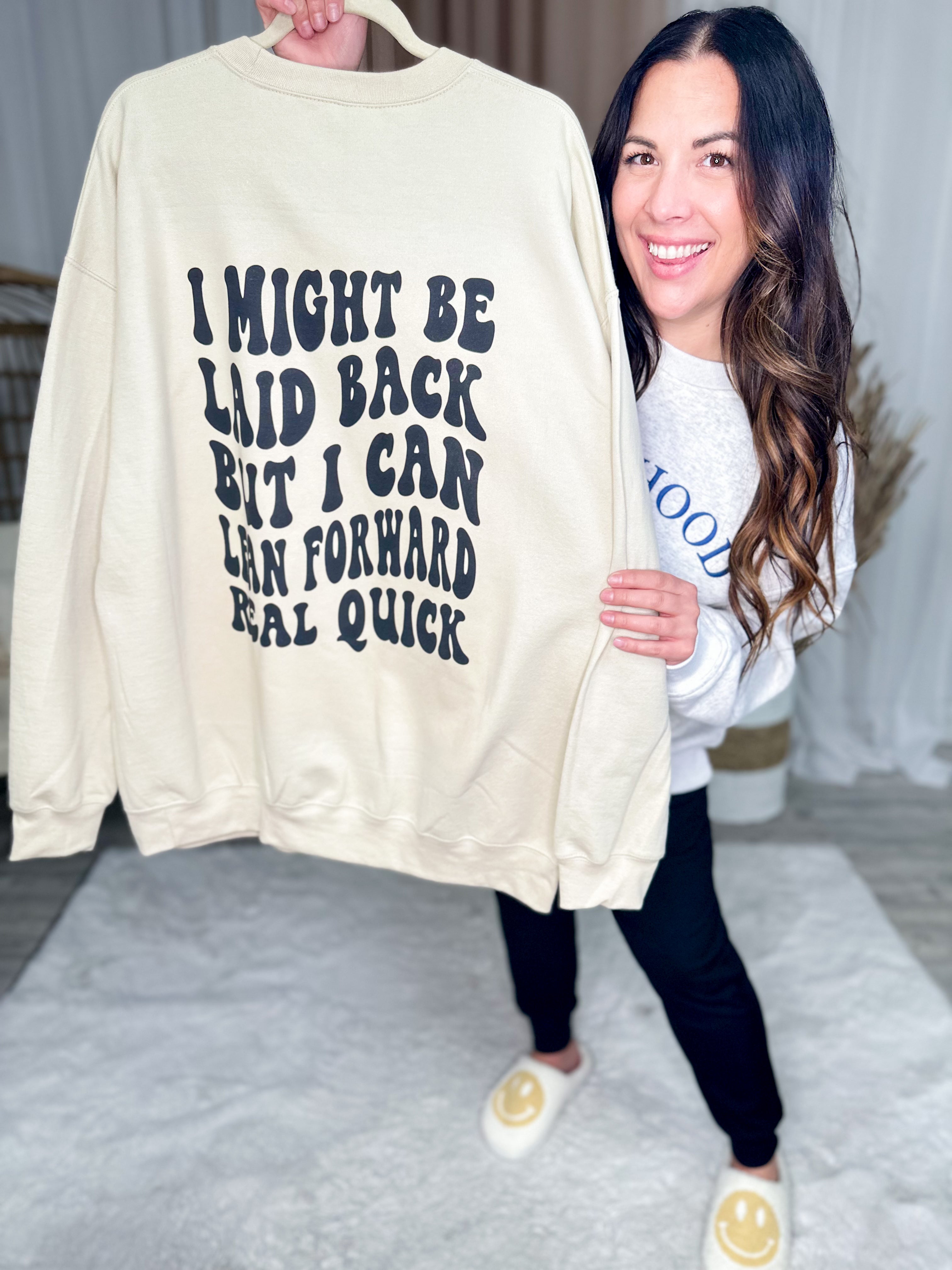 Laid Back Graphic Sweatshirt-130 Graphic Tees-Heathered Boho-Heathered Boho Boutique, Women's Fashion and Accessories in Palmetto, FL