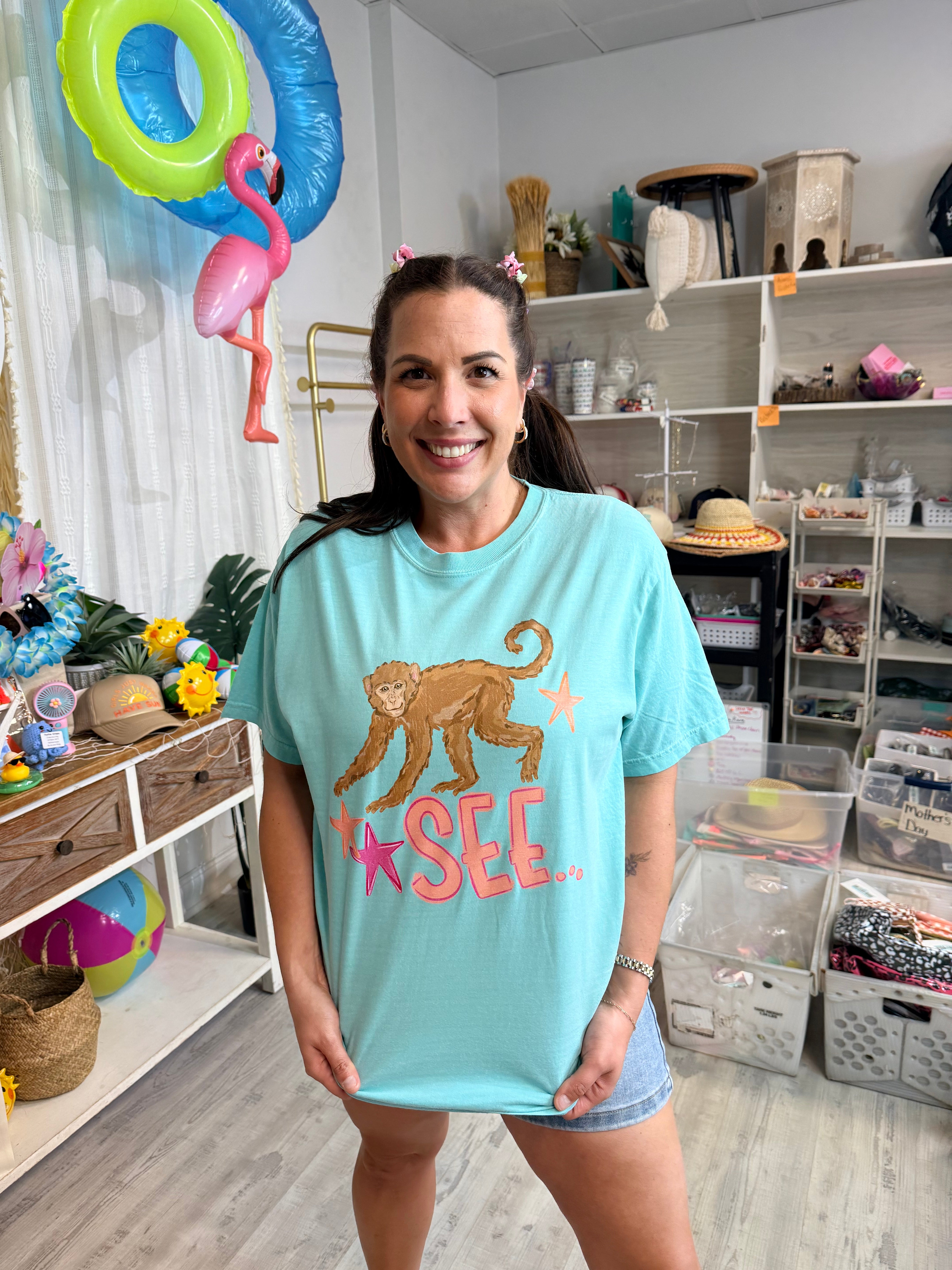Monkey See Graphic Tee-130 Graphic Tees-Heathered Boho-Heathered Boho Boutique, Women's Fashion and Accessories in Palmetto, FL